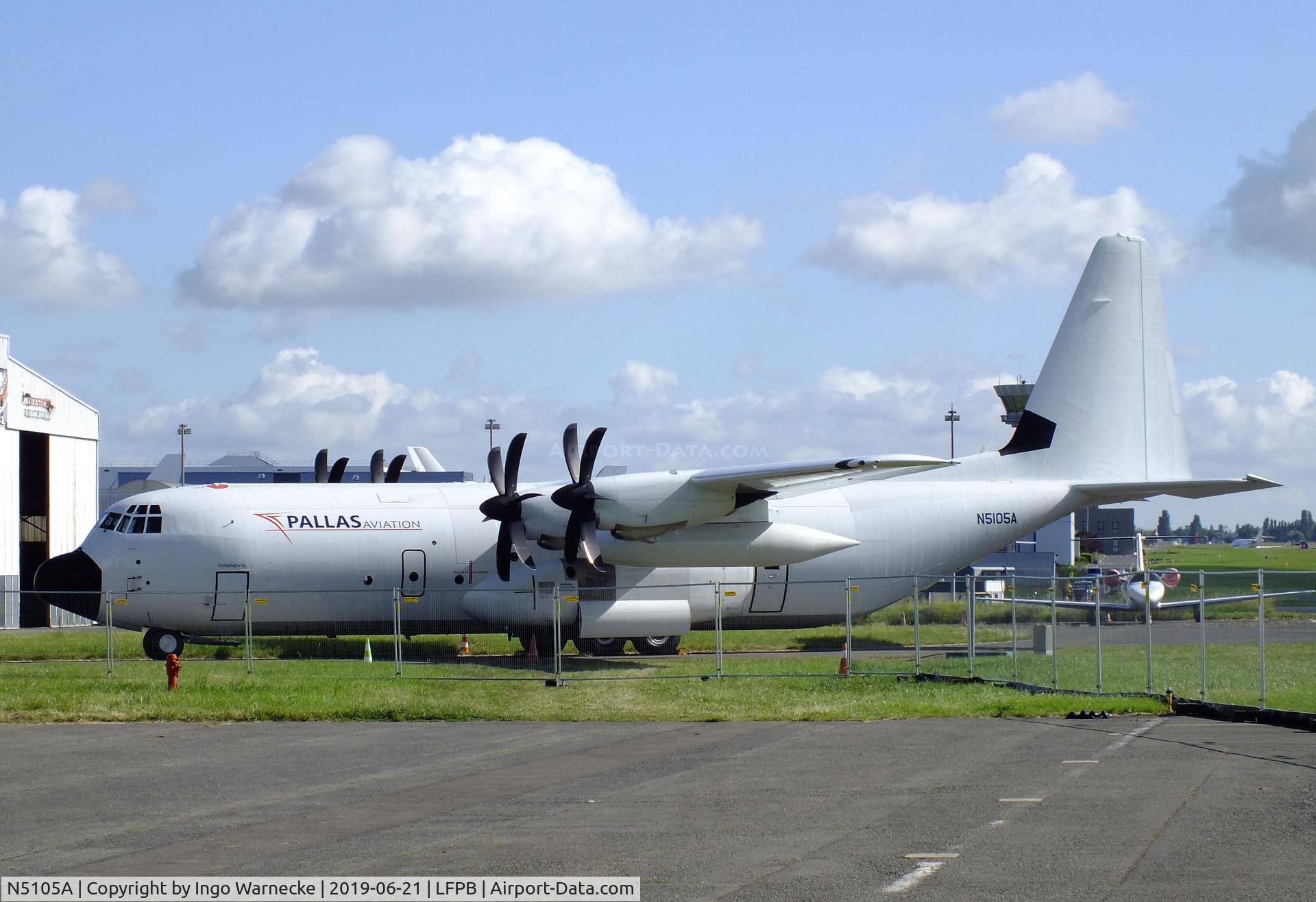 N5105A, 2017 Lockheed Martin LM-100J C/N 382-5824, Lockheed Martin LM-100J of Pallas Aviation at the Aerosalon 2019, Paris but parked outside the static display