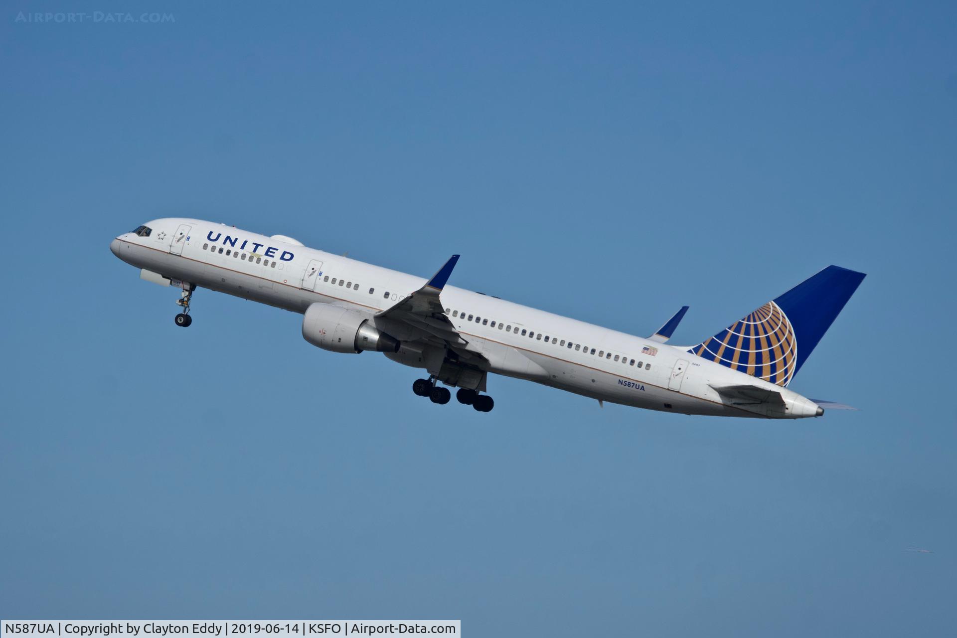 N587UA, 1993 Boeing 757-222 C/N 26713, Departing runway 01 SFO 2019.