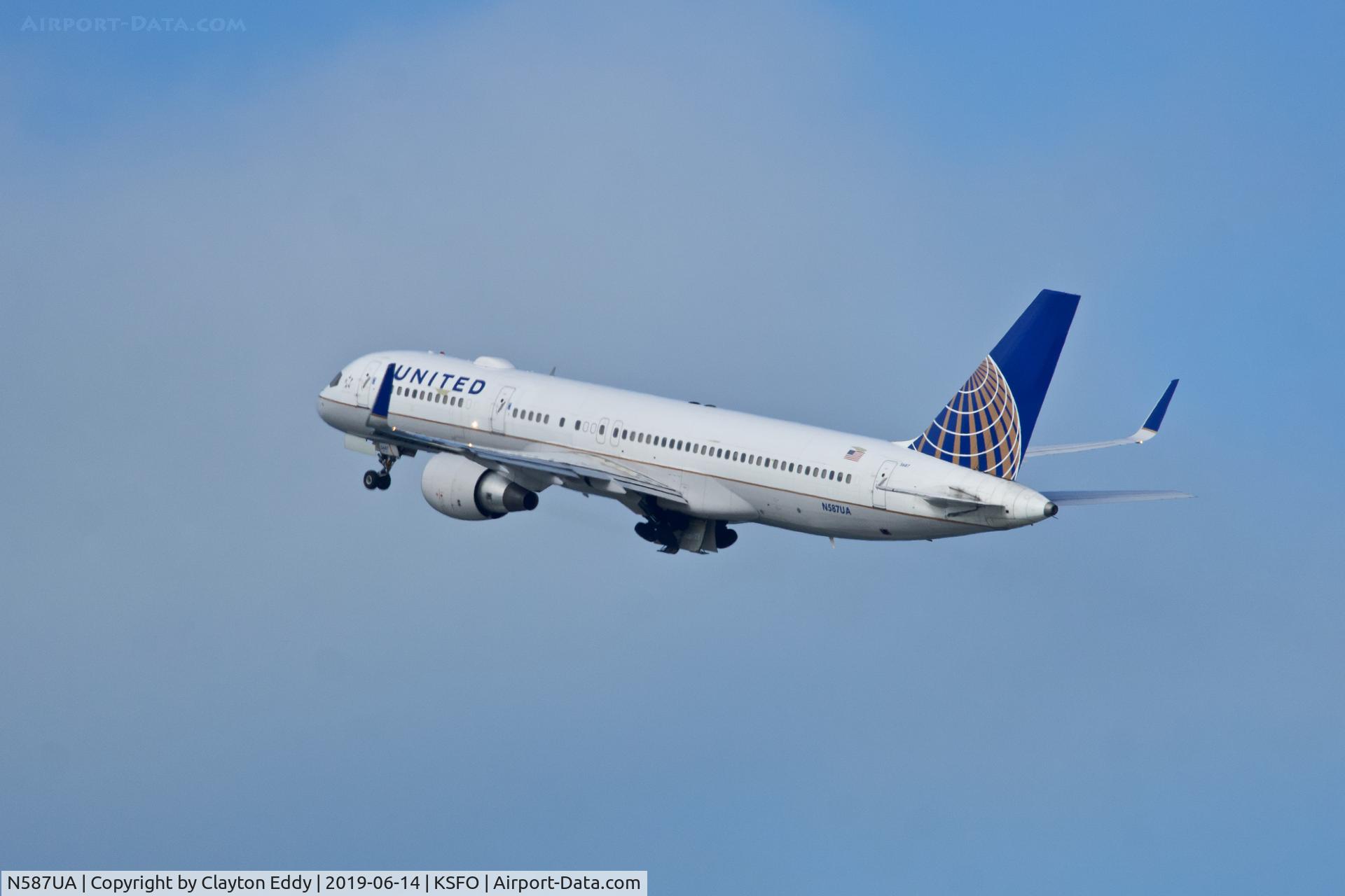 N587UA, 1993 Boeing 757-222 C/N 26713, Departing runway 01 SFO 2019.