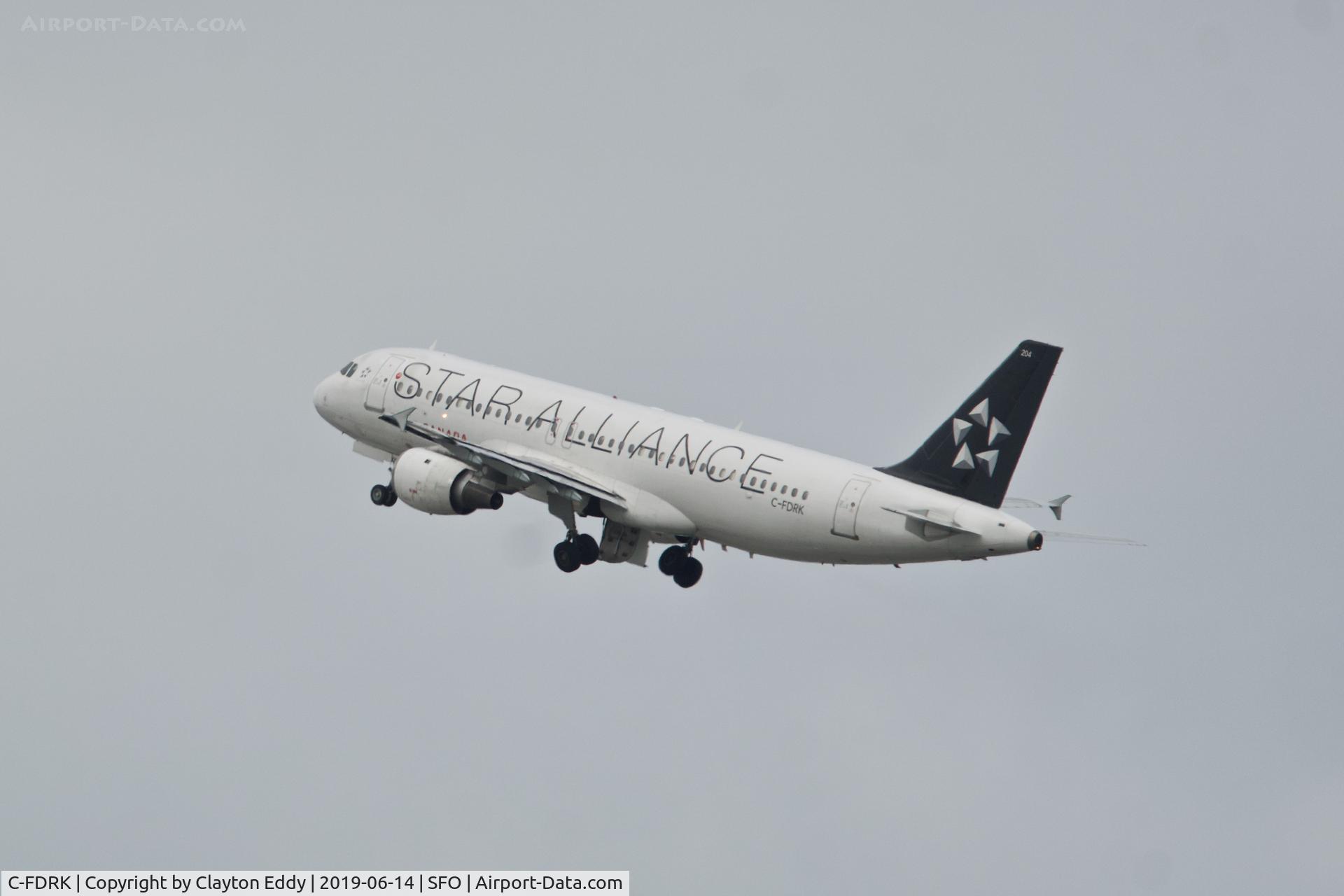 C-FDRK, 1990 Airbus A320-211 C/N 084, Departing runway 01 at San Francisco Airport 2019.
