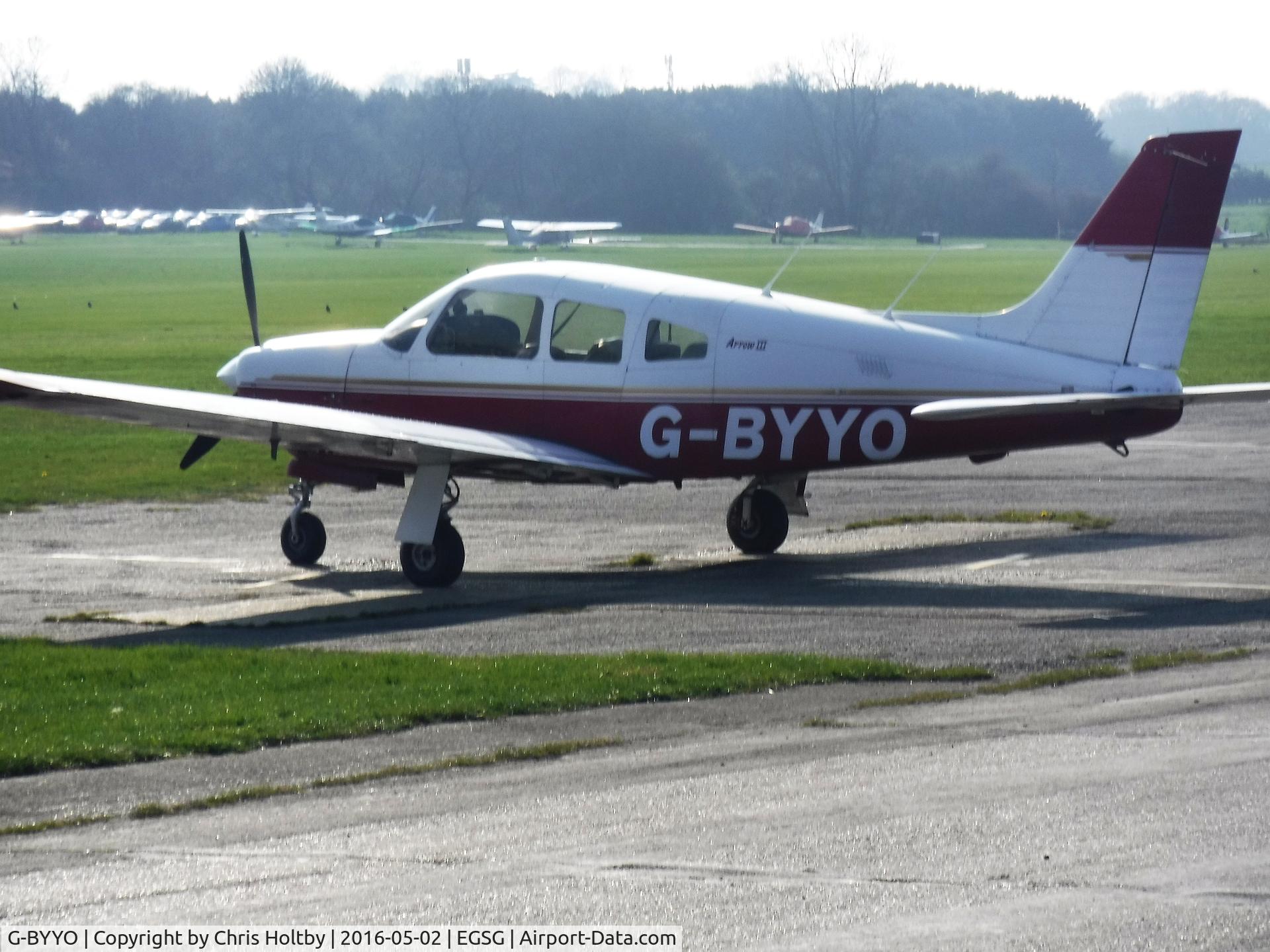 G-BYYO, 1994 Piper PA-28R-201 Cherokee Arrow III C/N 28R-2837061, Parked at its base at Stapleford Tawney, Essex