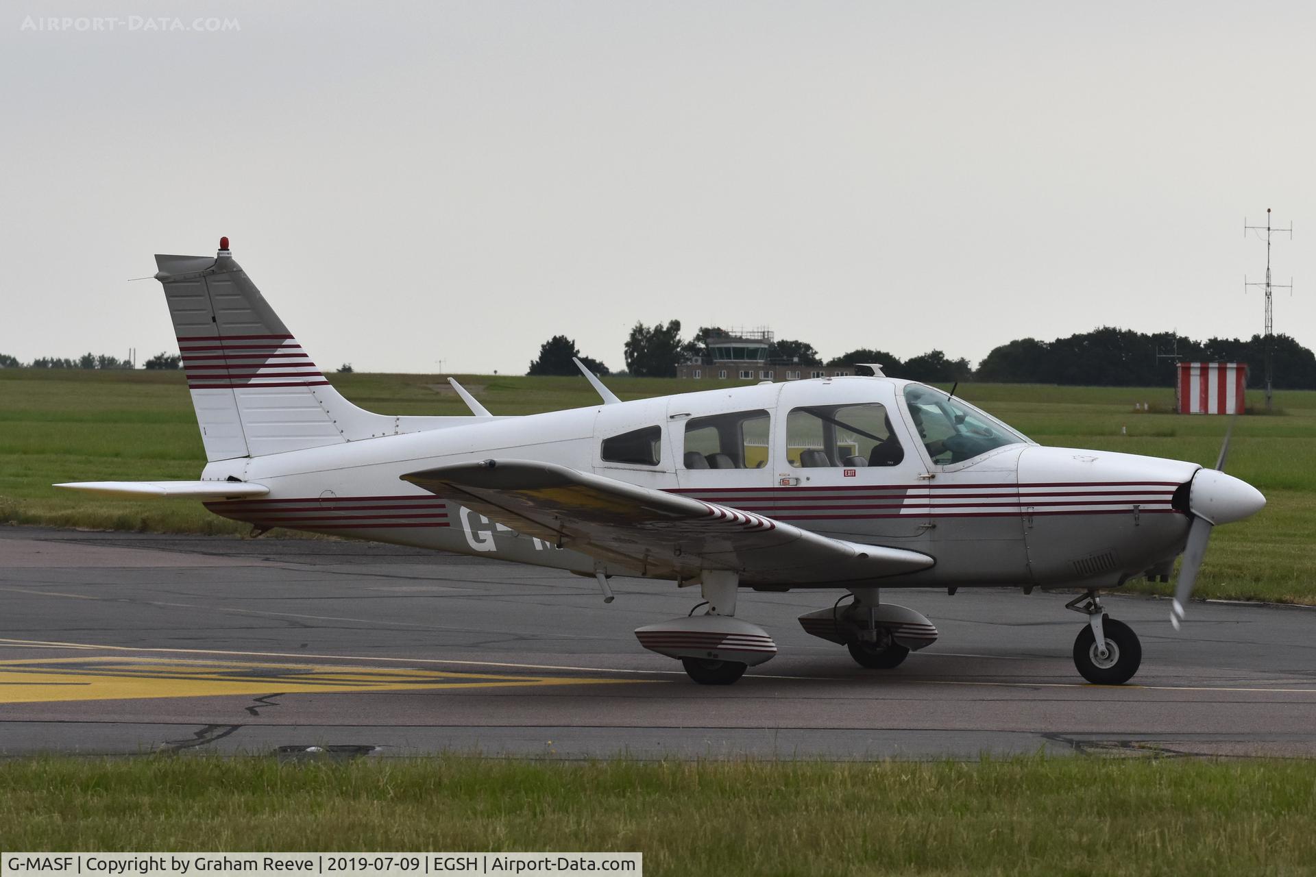 G-MASF, 1976 Piper PA-28-181 Cherokee Archer II C/N 28-7790191, Departing from Norwich.