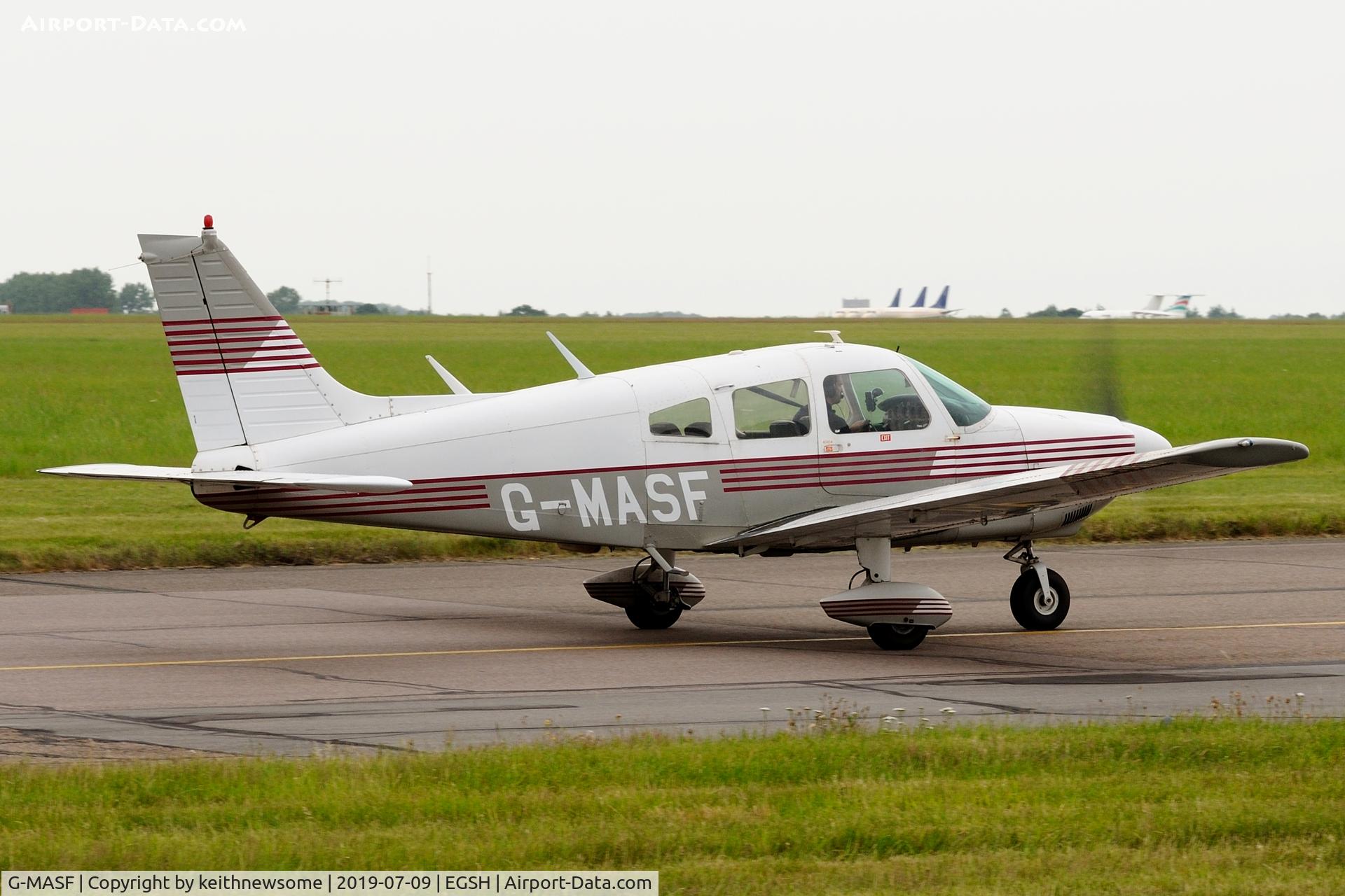 G-MASF, 1976 Piper PA-28-181 Cherokee Archer II C/N 28-7790191, Leaving Norwich.