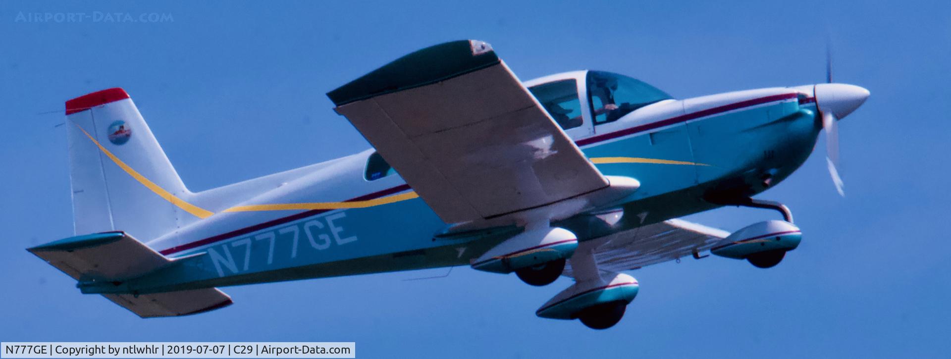 N777GE, 1978 Grumman American AA-5B Tiger C/N AA5B0741, Taking off and in flight.  EAA Fly-In Breakfast