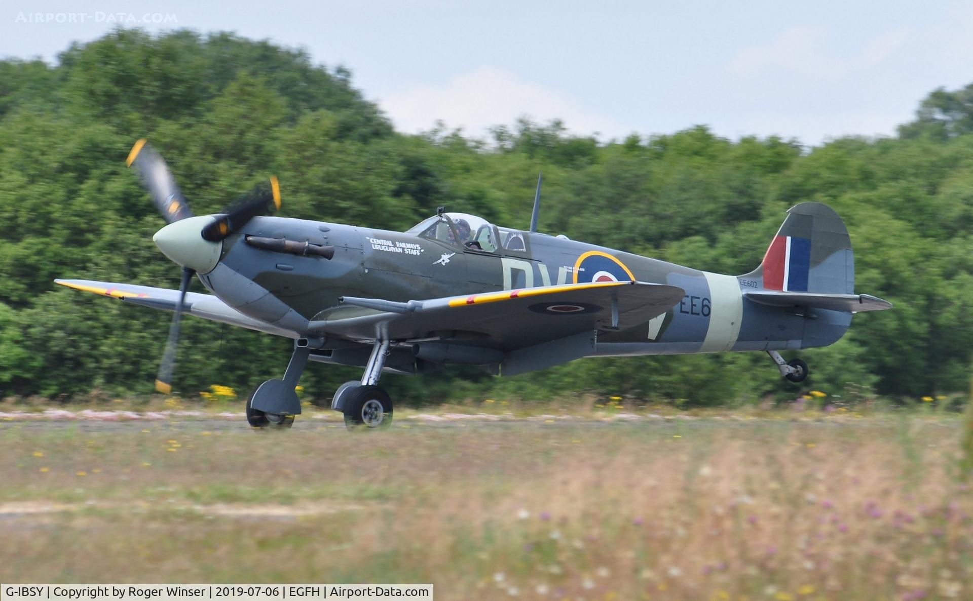 G-IBSY, 1942 Supermarine 349 Spitfire Vc C/N EE602, Spitfire arriving Runway 22. Marked EE602/DV-V.
