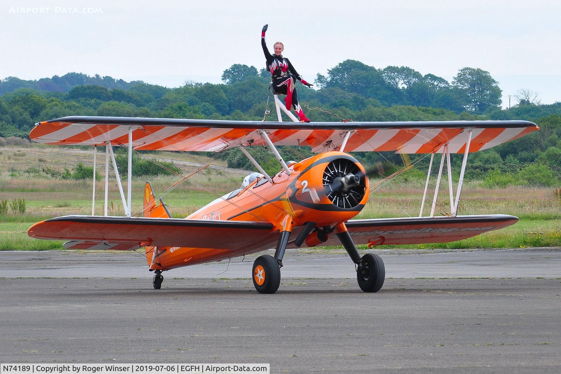 N74189, 1941 Boeing PT-17/R985 Kaydet (A75N1) C/N 75-717, Departing to display on day 1 of the WAS2019.