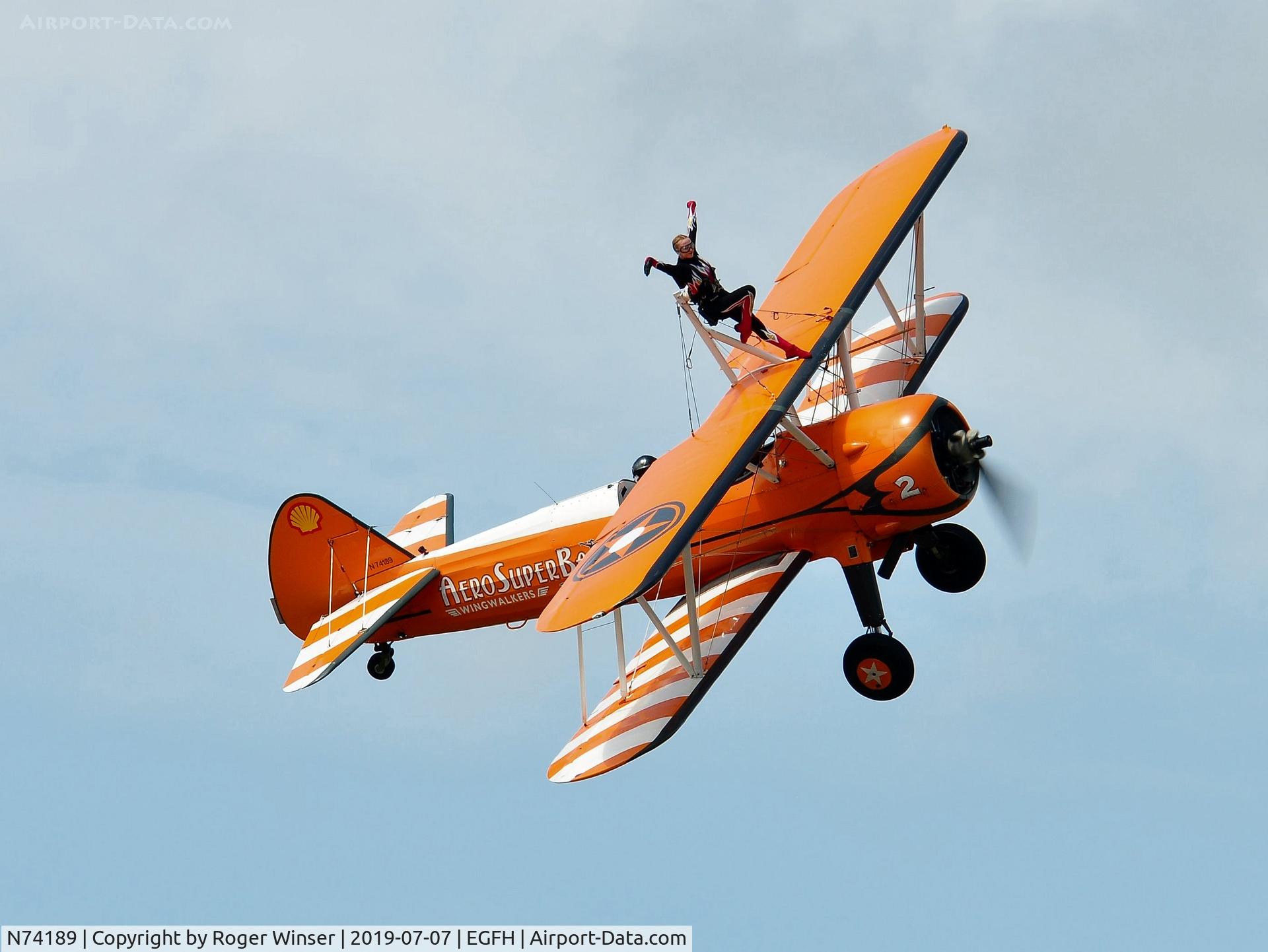 N74189, 1941 Boeing PT-17/R985 Kaydet (A75N1) C/N 75-717, Returning to base after displaying on day 2 of the WAS2019.