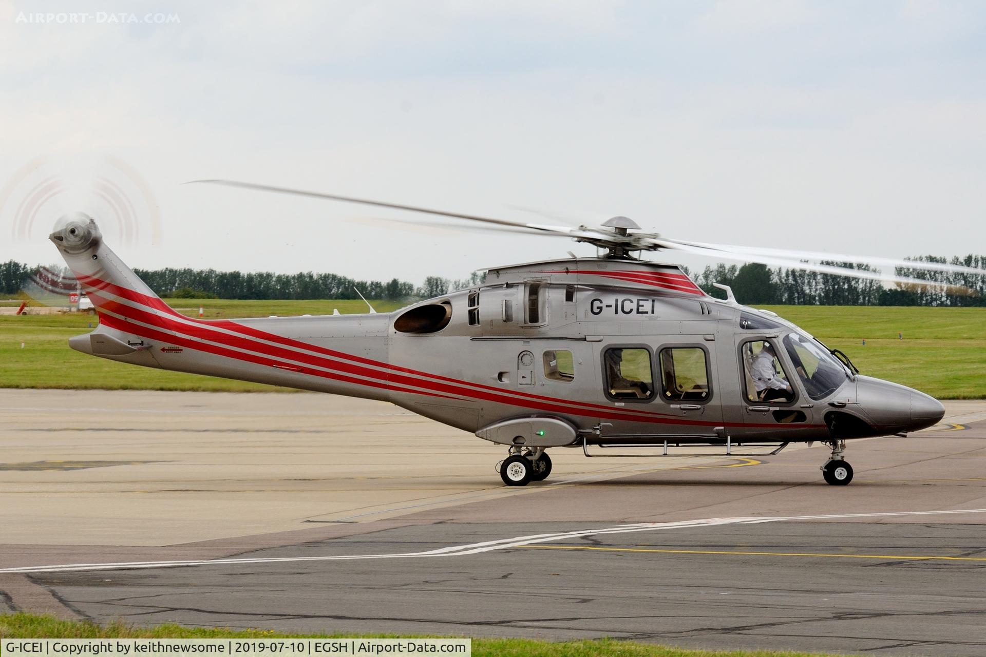 G-ICEI, 2017 Leonardo AW-169 C/N 69065, Leaving Norwich.