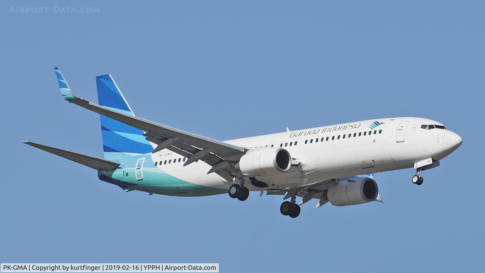 PK-GMA, 2009 Boeing 737-8U3 C/N 30151, Boeing 737-8U3 Garuda Indonesia PK-GMA final runway 21 YPPH 16/02/19.