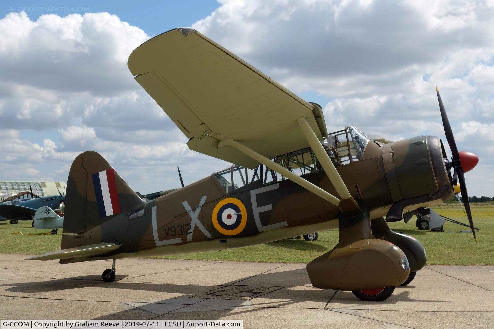 G-CCOM, 1939 Westland Lysander IIIA C/N Y1363, Departing from Duxford.