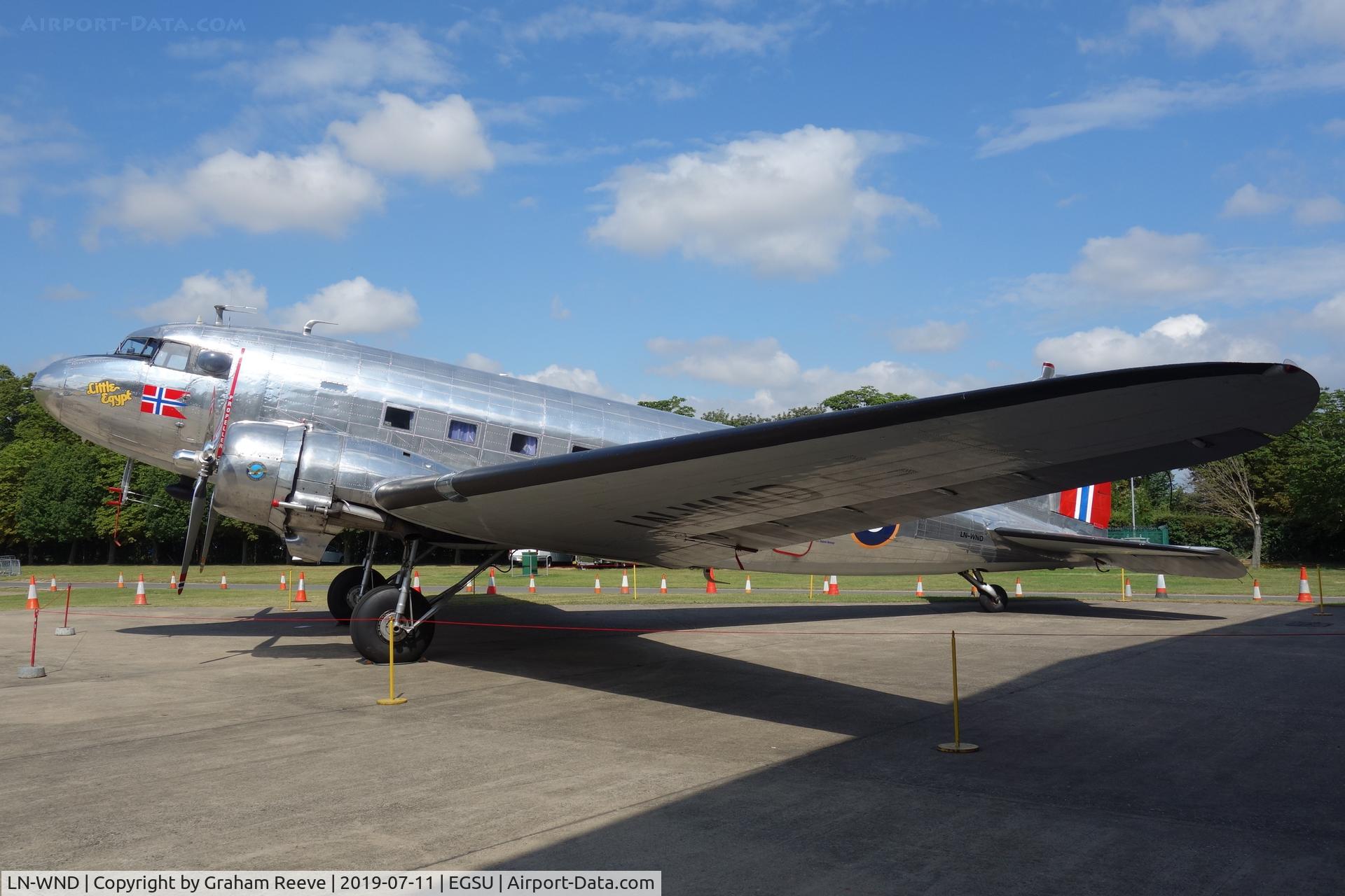 LN-WND, 1943 Douglas C-53D-DO Skytrooper (DC-3A) C/N 11750, Parked at Duxford.