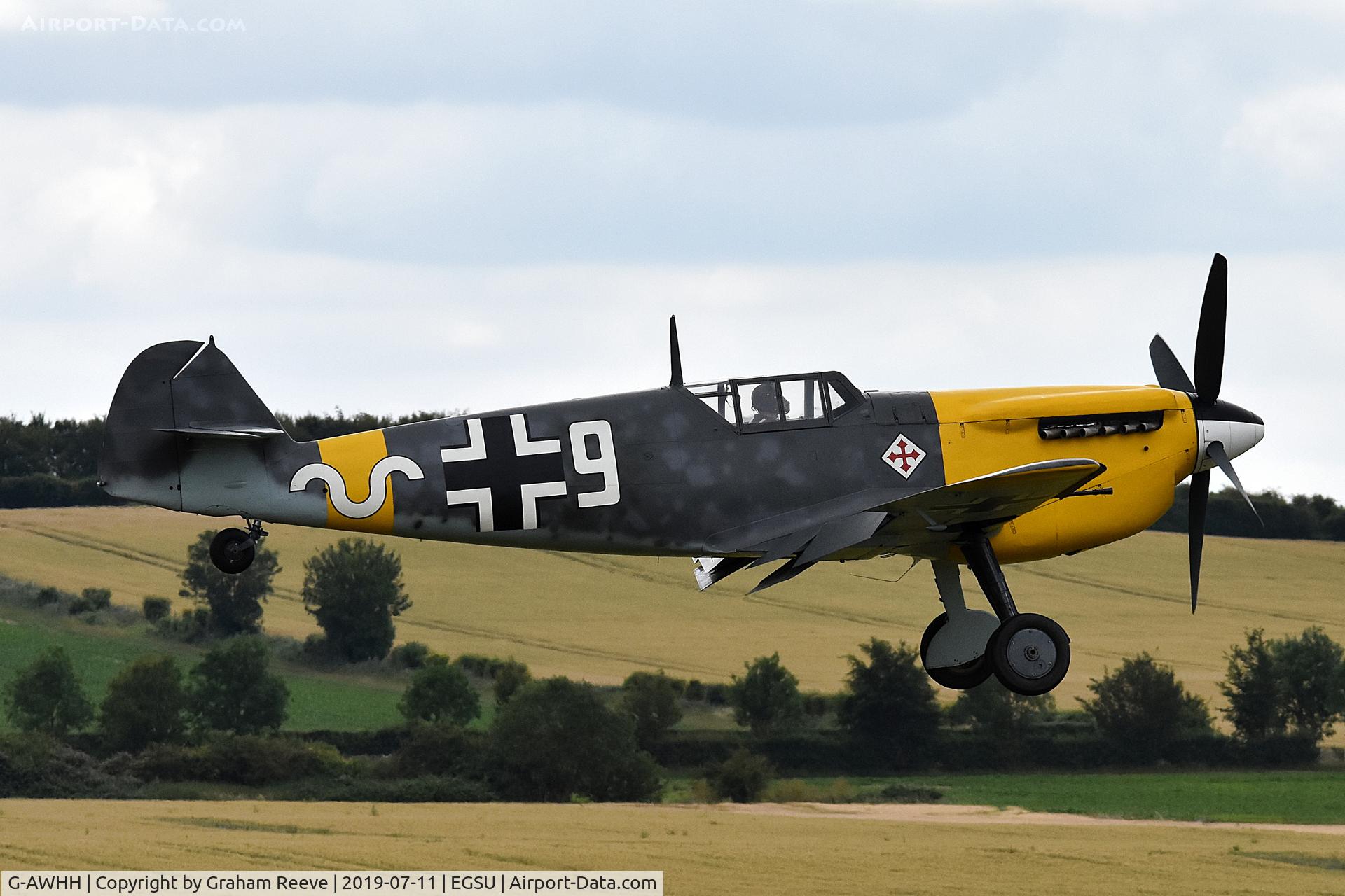 G-AWHH, 1958 Hispano HA-1112-M1L Buchon C/N 145, Landing at Duxford.