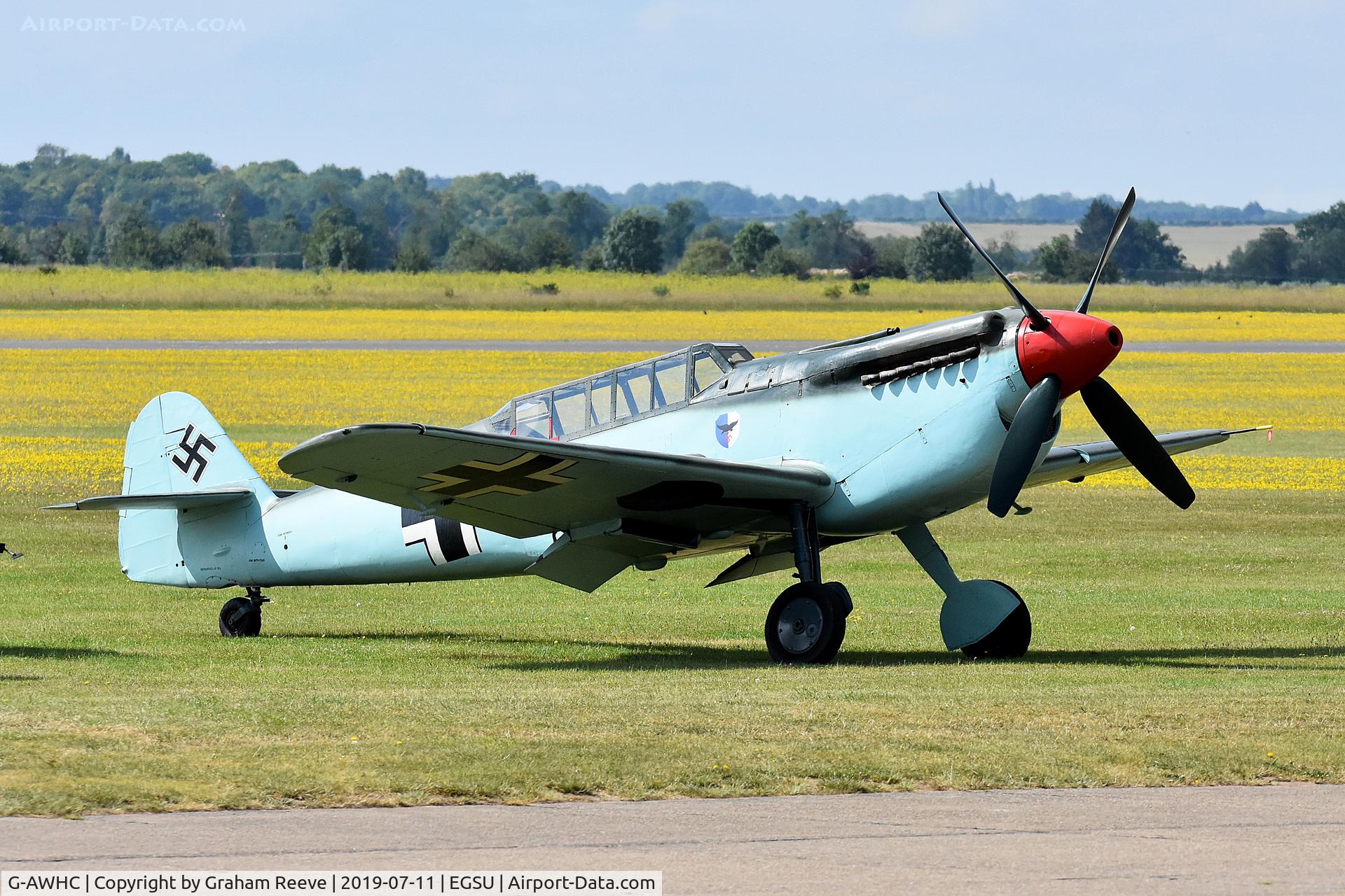 G-AWHC, 1954 Hispano HA-1112 M4L C/N 40/2, Parked at Duxford.