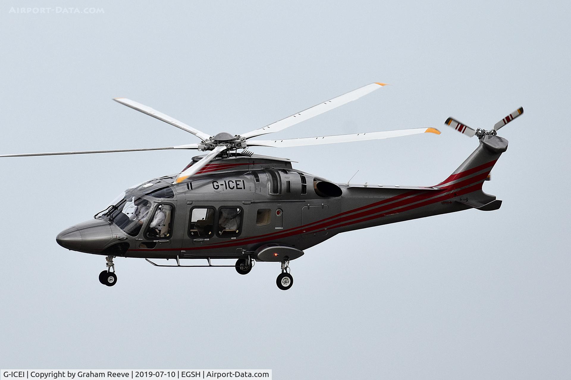 G-ICEI, 2017 Leonardo AW-169 C/N 69065, Departing from Norwich.