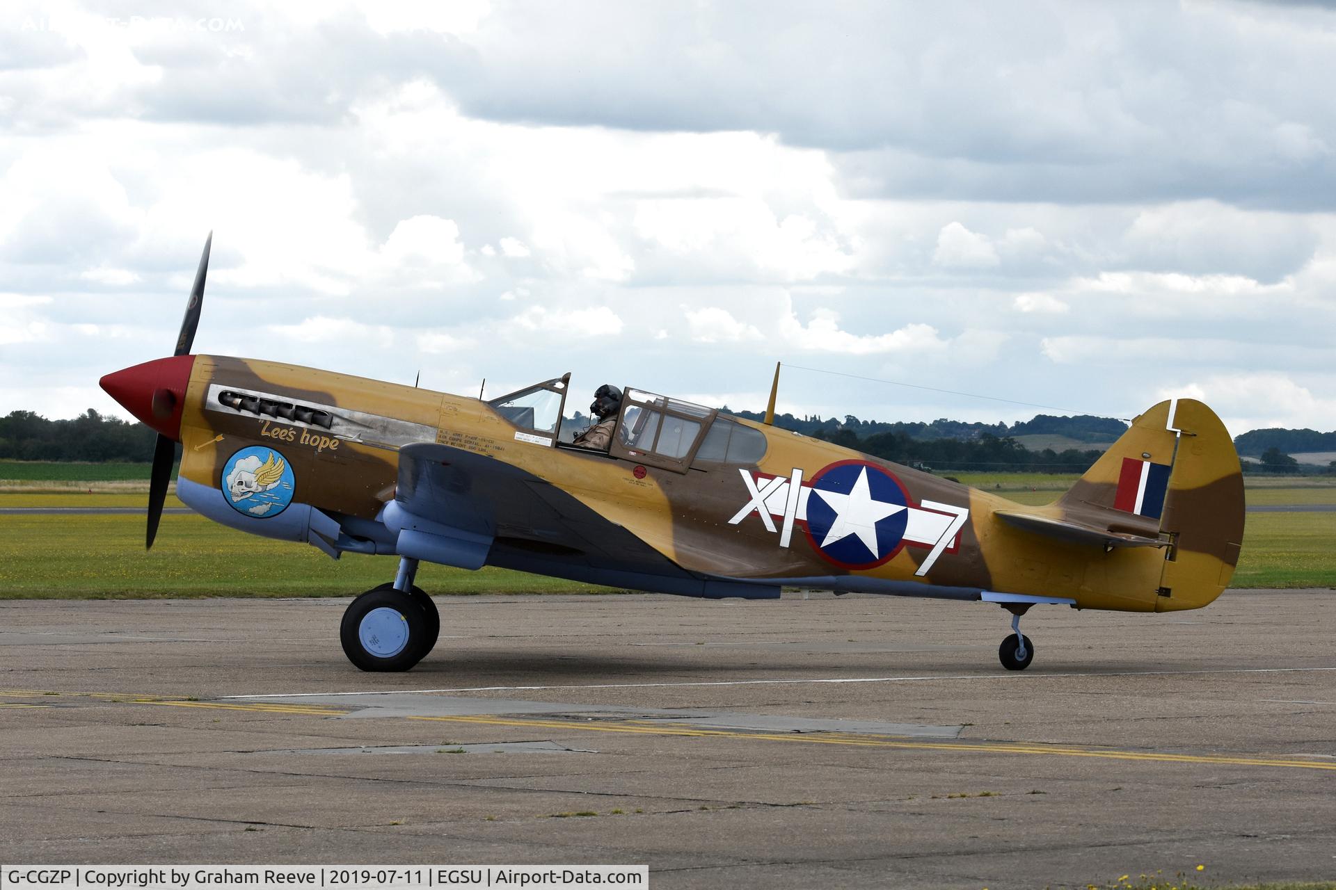G-CGZP, 1942 Curtiss P-40F Warhawk C/N 19503, About to depart from Duxford.