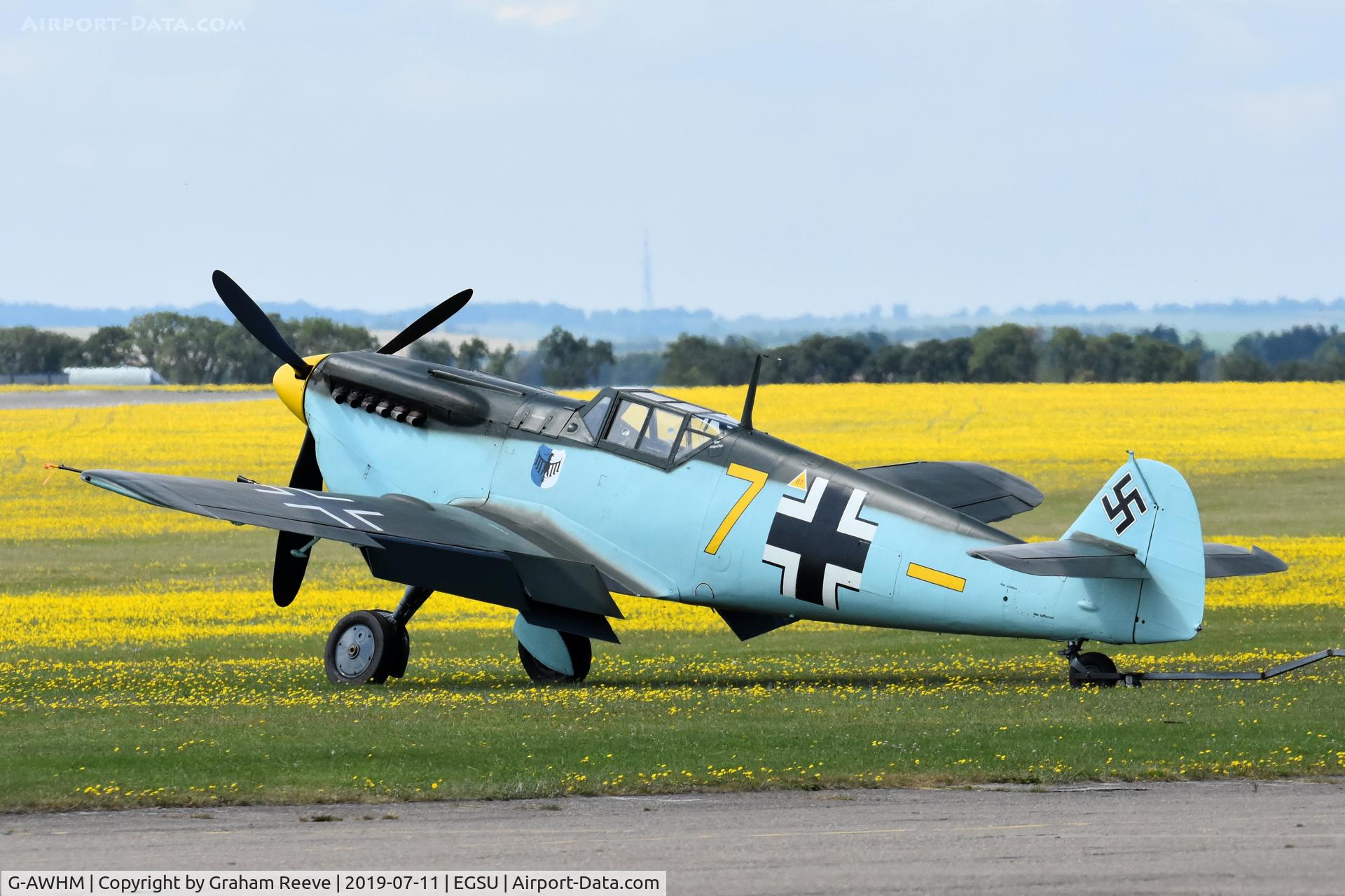 G-AWHM, 1958 Hispano HA-1112-M1L Buchon C/N 187, Under tow at Duxford.