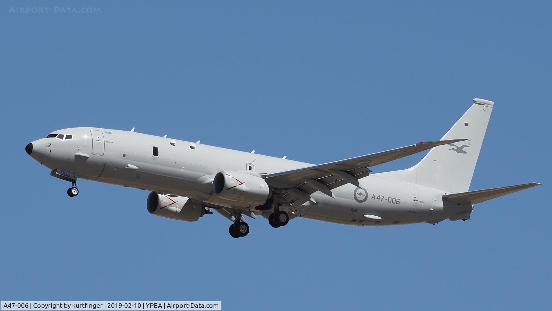 A47-006, 2017 Boeing P-8A Poseidon C/N 63182, Boeing P-8A Poseidon, RAAF serial A47-006. RAAF base Pearce 10/02/19.