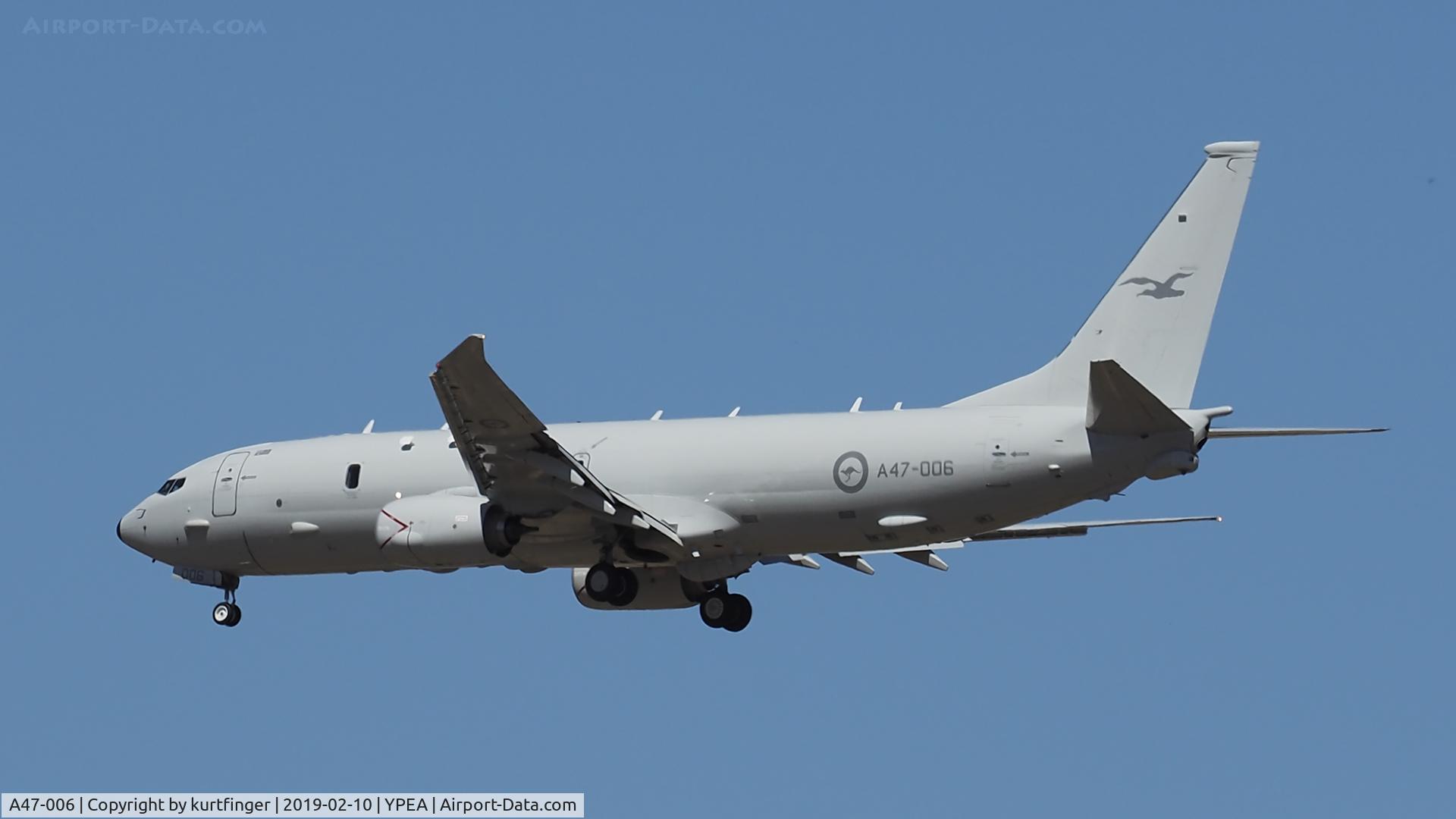 A47-006, 2017 Boeing P-8A Poseidon C/N 63182, Boeing P-8A. RAAF serial A47-006. RAAF base Pearce 10/02/19.