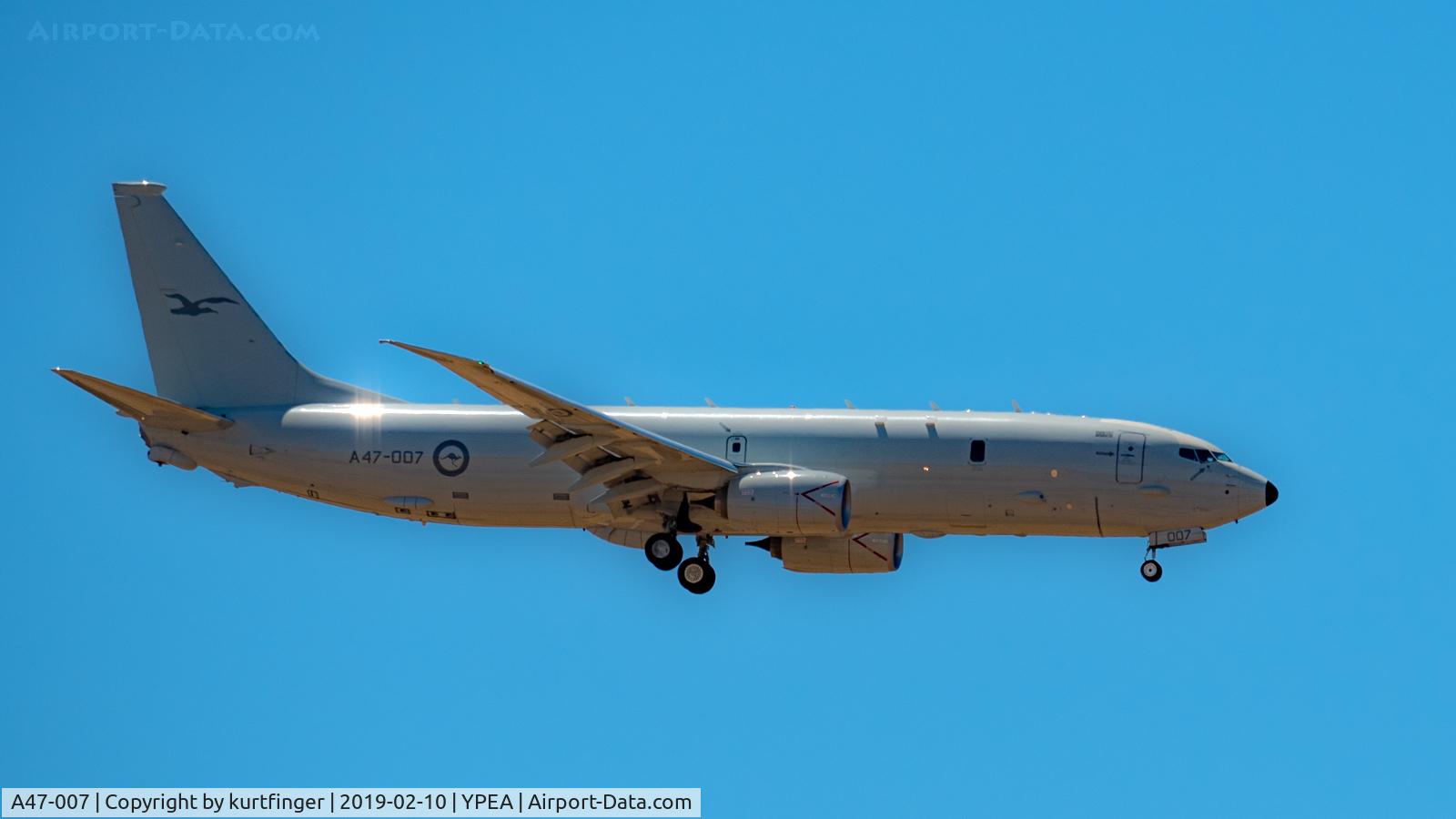 A47-007, 2017 Boeing P-8A Poseidon C/N 63187, Boeing P-8A RAAF serial A47-007. RAAF base Pearce 10/02/19.