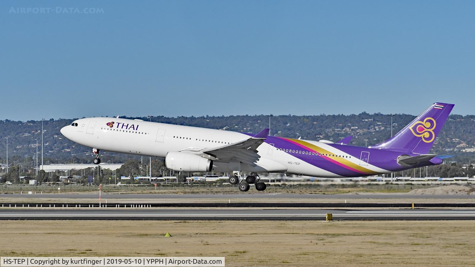 HS-TEP, 2009 Airbus A330-343X C/N 1035, Airbus A330-343. Thai Airways International HS-TEP, short of touchdown runway 03, YPPH 10/05/19.