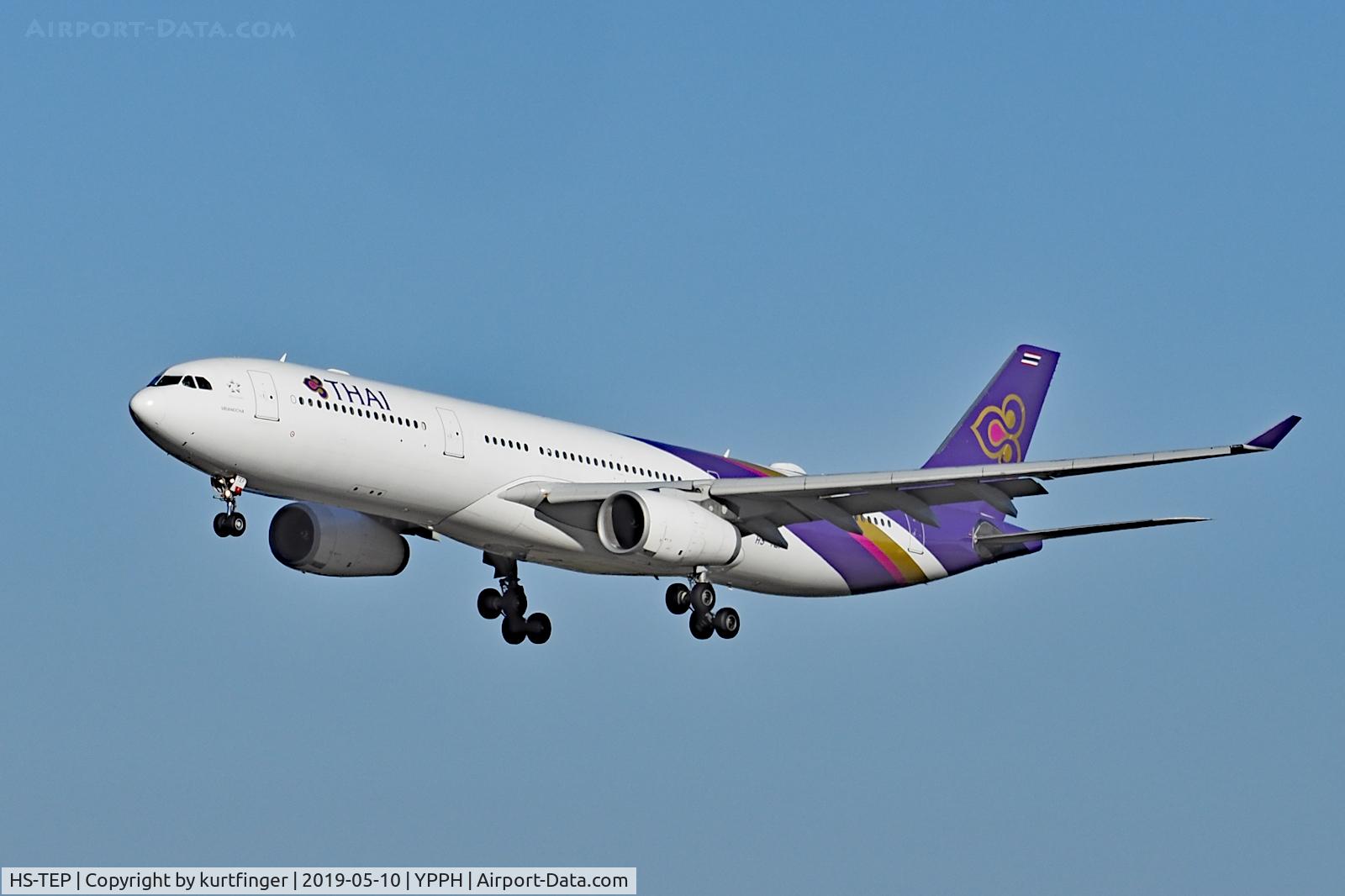 HS-TEP, 2009 Airbus A330-343X C/N 1035, Airbus A330-343. Thai Airways International HS-TEP final runway 03, YPPH 10/05/19.