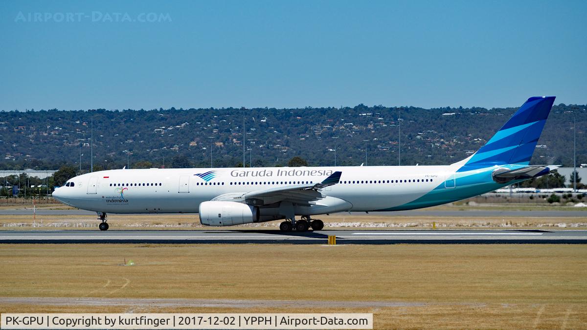 PK-GPU, 2014 Airbus A330-343 C/N 1560, Airbus A330-343 Garuda PK-GPU runway 03 YPPH 02/12/17.