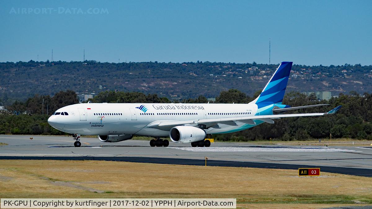 PK-GPU, 2014 Airbus A330-343 C/N 1560, Airbus A330-343 Garuda PK-GPU runway 03 YPPH 02/12/17.