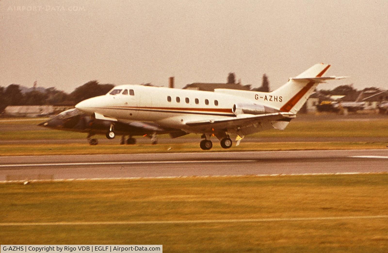 G-AZHS, 1971 Hawker Siddeley HS.125 Series F600B C/N 25258, Farnborough Airshow 1972.