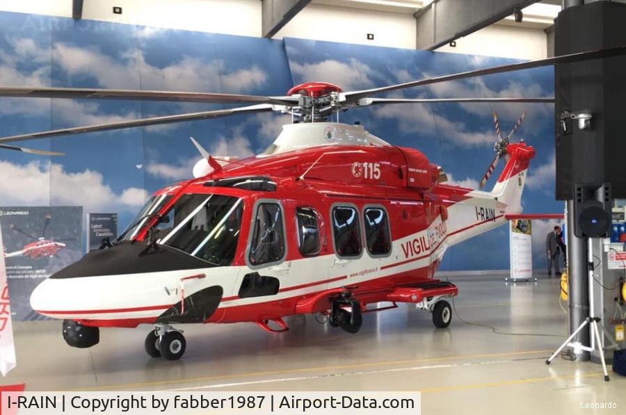 I-RAIN, AgustaWestland AW-139 C/N 31845, Helicopter AgustaWestland AW139 Serial 31845 Register VF-140 used by Vigili del Fuoco (Italian Firefighters). Built 2019