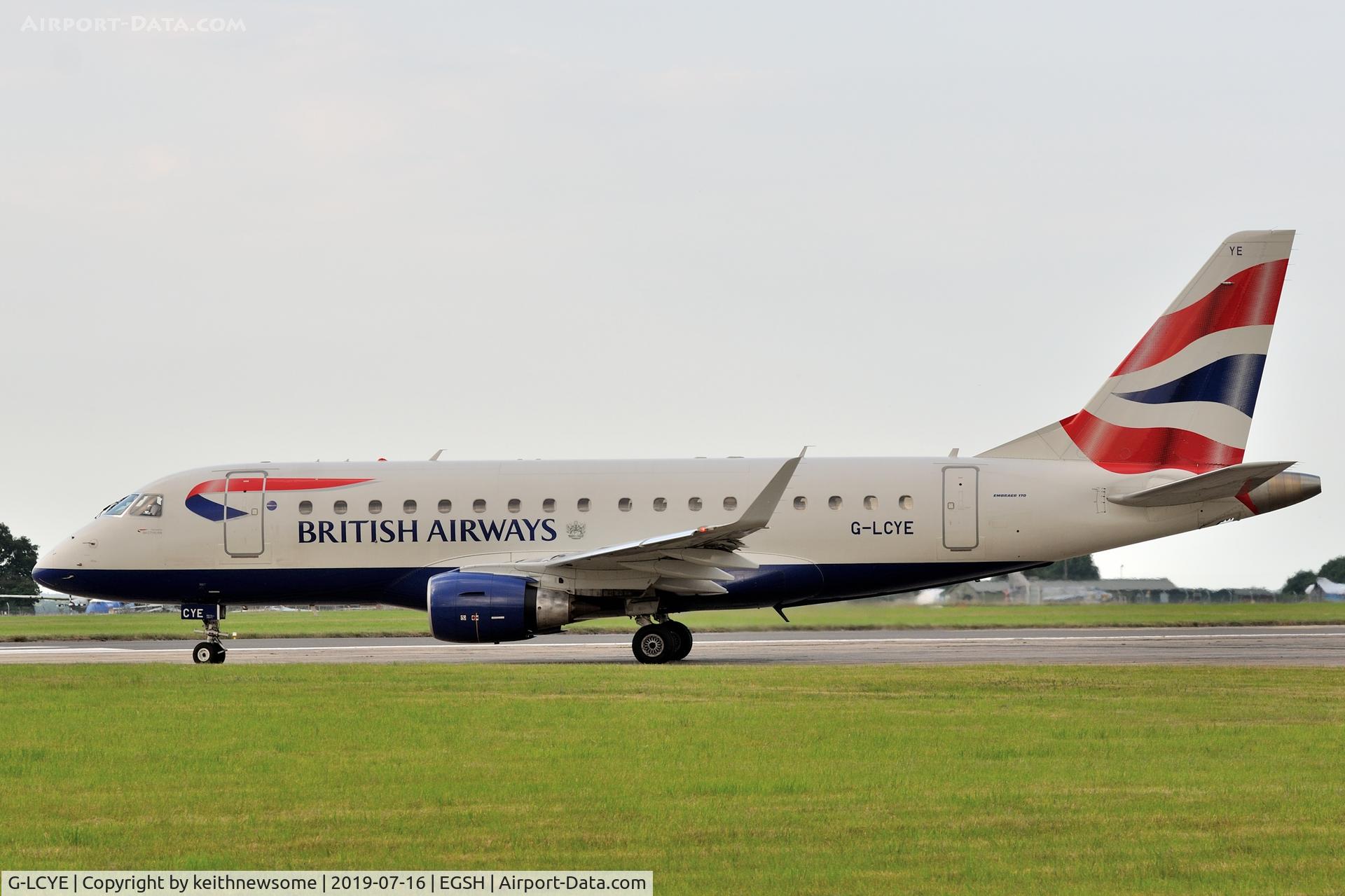G-LCYE, 2009 Embraer ERJ-170-100STD C/N 17000296, Leaving Norwich following repairs.