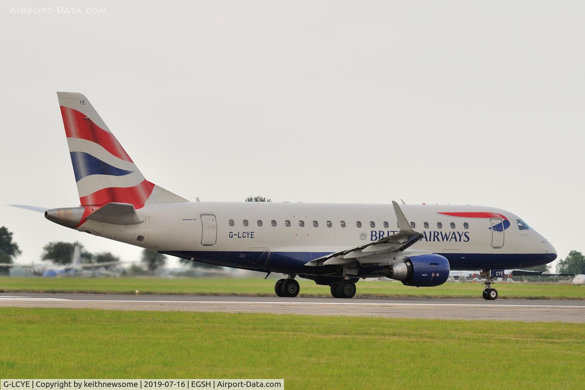 G-LCYE, 2009 Embraer ERJ-170-100STD C/N 17000296, Leaving Norwich following repairs.