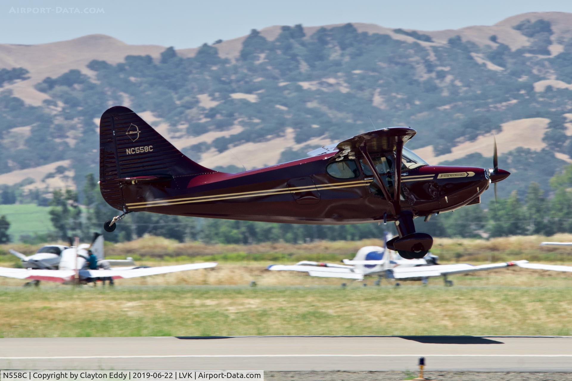 N558C, 1947 Stinson 108-3 Voyager C/N 108-3558, Livermore Airport California 2019.