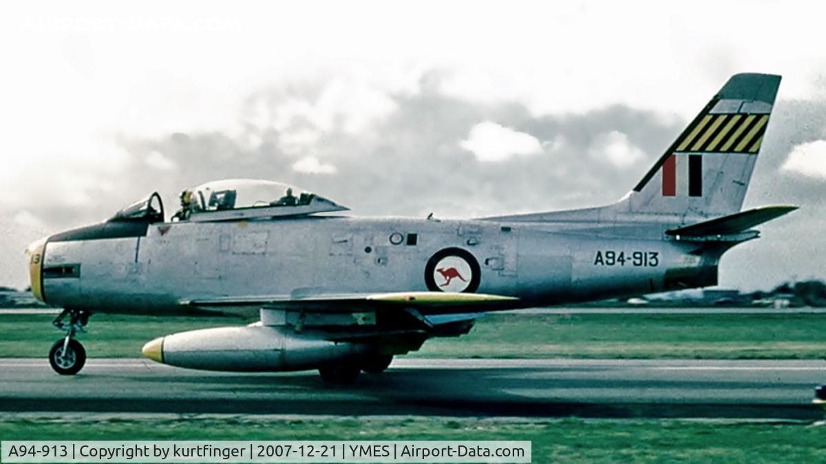 A94-913, Commonwealth CA-27 Sabre Mk.30 C/N CA27-13, CAC Sabre RAAF A94-913, No 2 (F) OCU. RAAF East Sale for an open-day, September 1962.