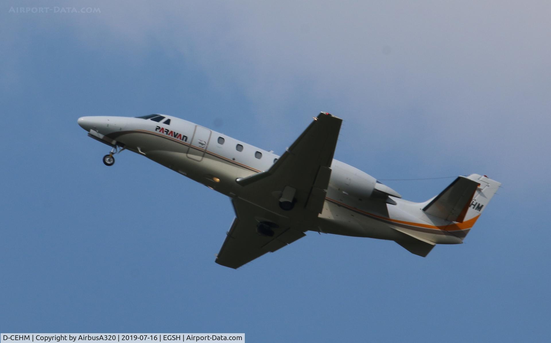 D-CEHM, 2009 Cessna 560XL Citation XLS+ C/N 560-6021, Departing Norwich