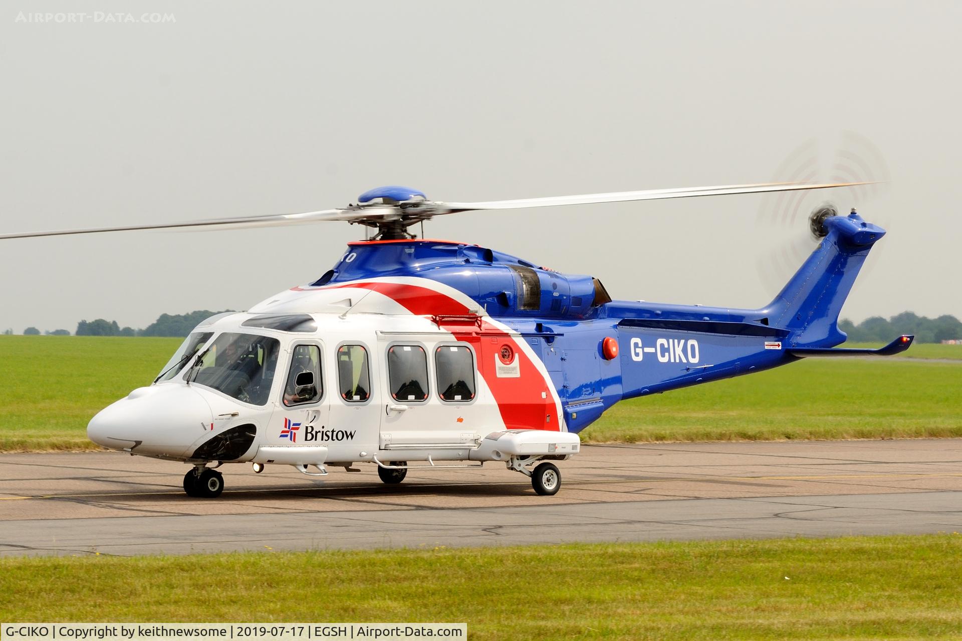 G-CIKO, 2014 AgustaWestland AW-139 C/N 41378, Leaving Norwich for offshore.