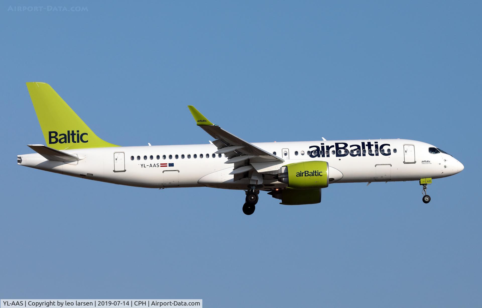 YL-AAS, 2019 Airbus A220-300 C/N 55054, Copenhagen 14.7.2019 L/D R-22L