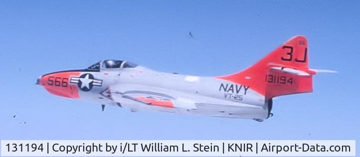 131194, Grumman F9F-8B Cougar C/N 794203, Photo of 131194 seen here as 3J-566 assigned to VT-25 at NAAS Chase Field, Beeville, Texas in 1963.