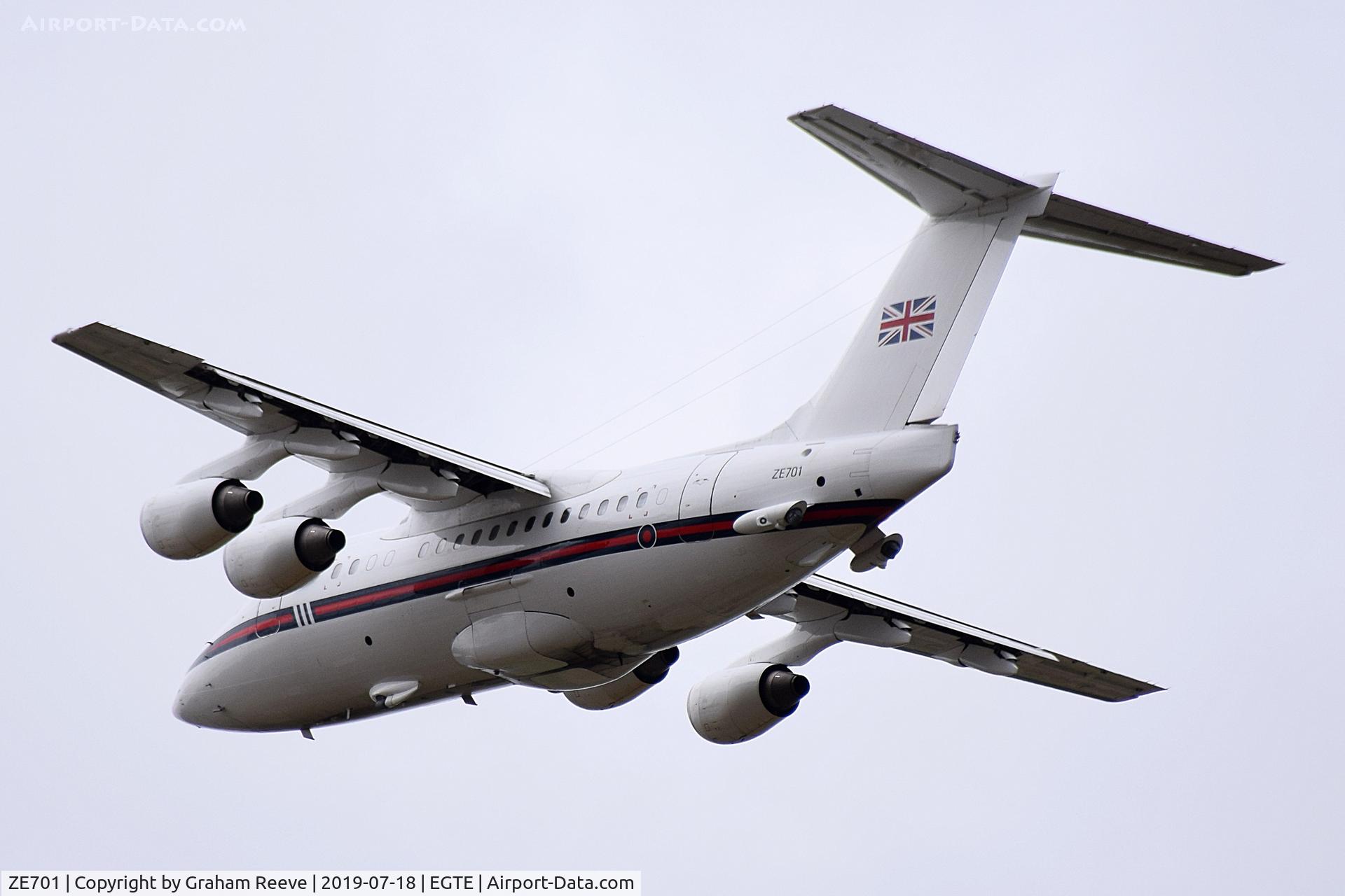 ZE701, 1985 British Aerospace BAe.146 CC.2 C/N E1029, Departing Exeter.