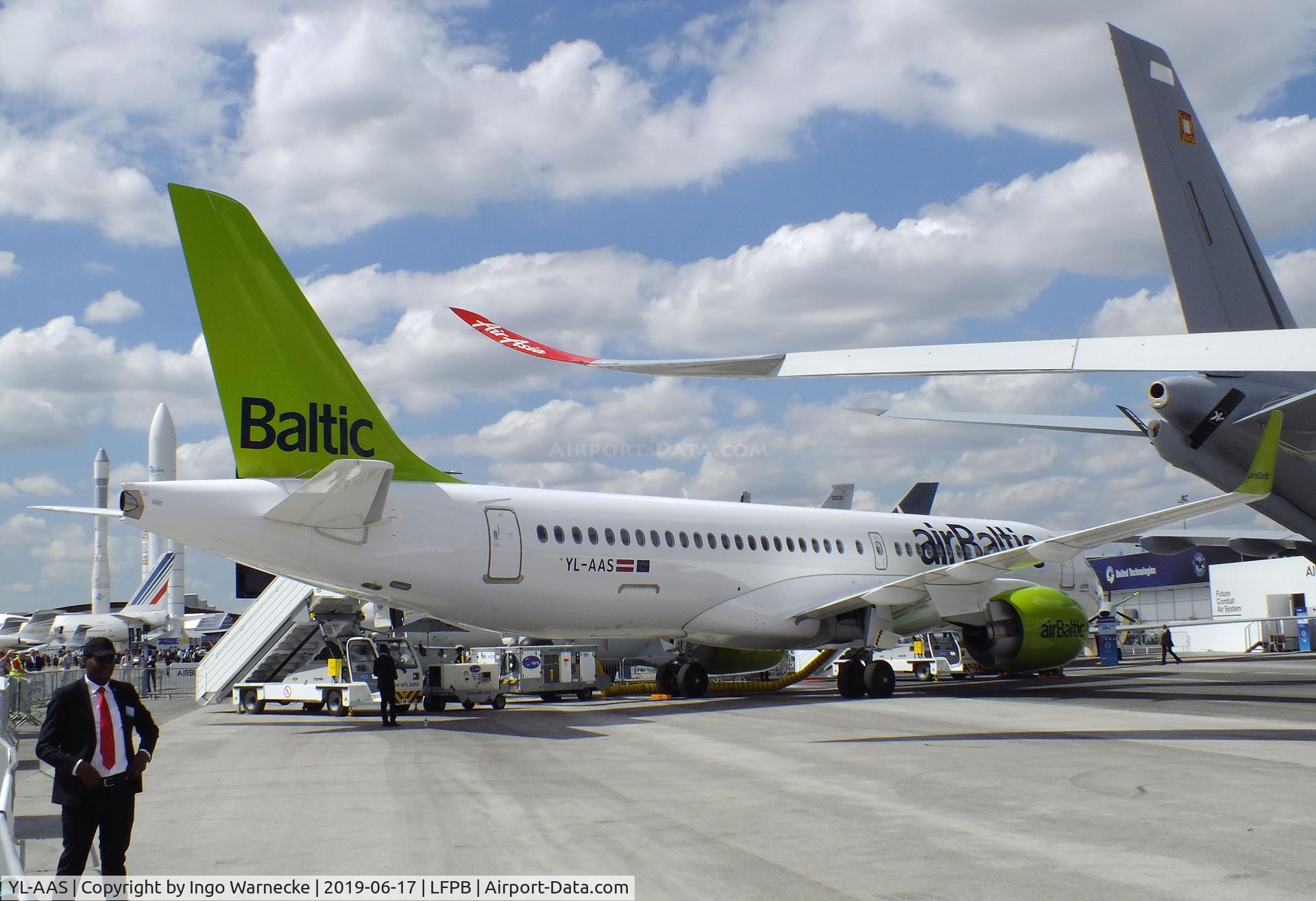 YL-AAS, 2019 Airbus A220-300 C/N 55054, Airbus A220-300 (Bombardier CSeries) of airBaltic at the Aerosalon 2019, Paris
