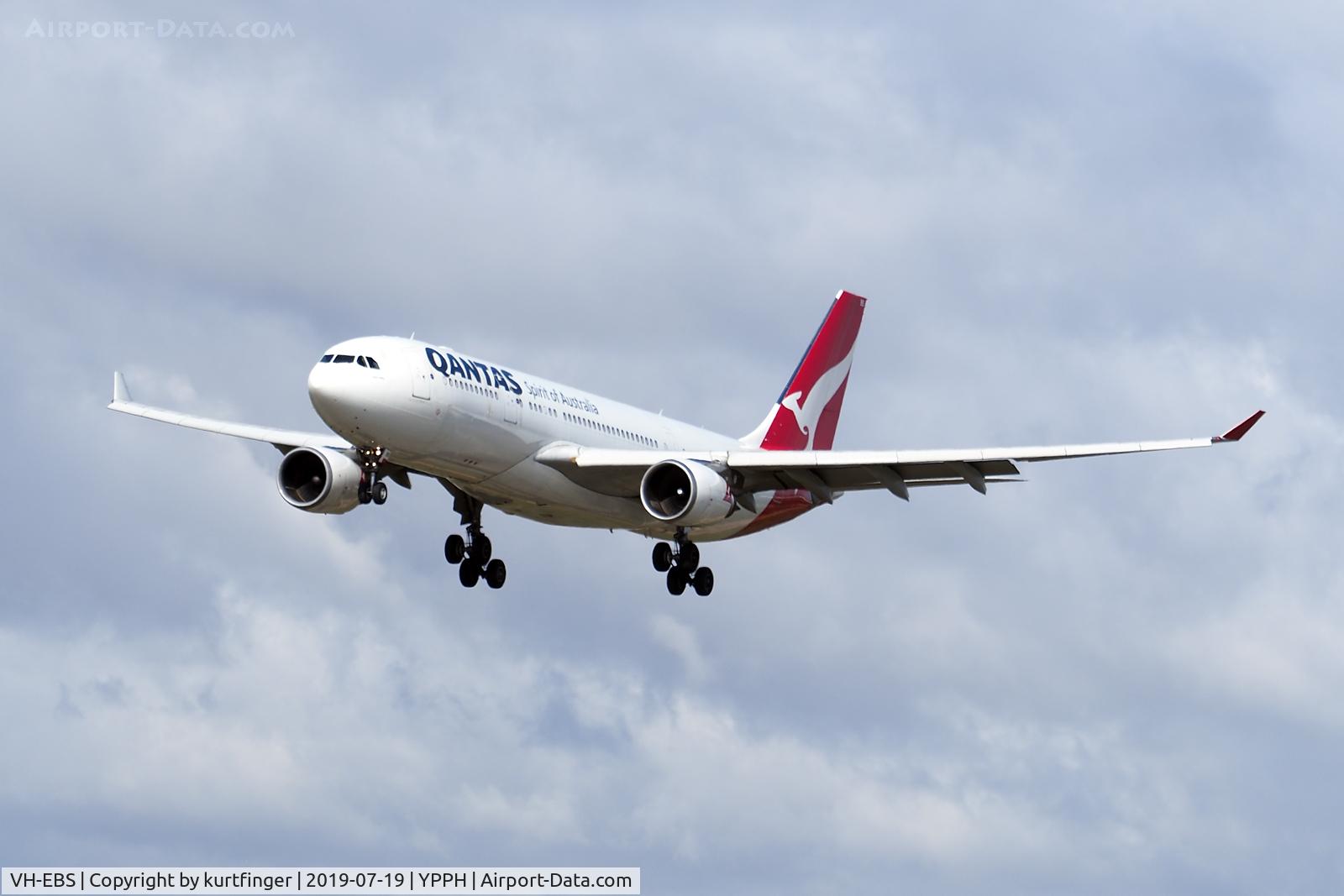 VH-EBS, 2011 Airbus A330-202 C/N 1258, Airbus A330-202. Qantas VH-EBS runway 03 YPPH 190719.