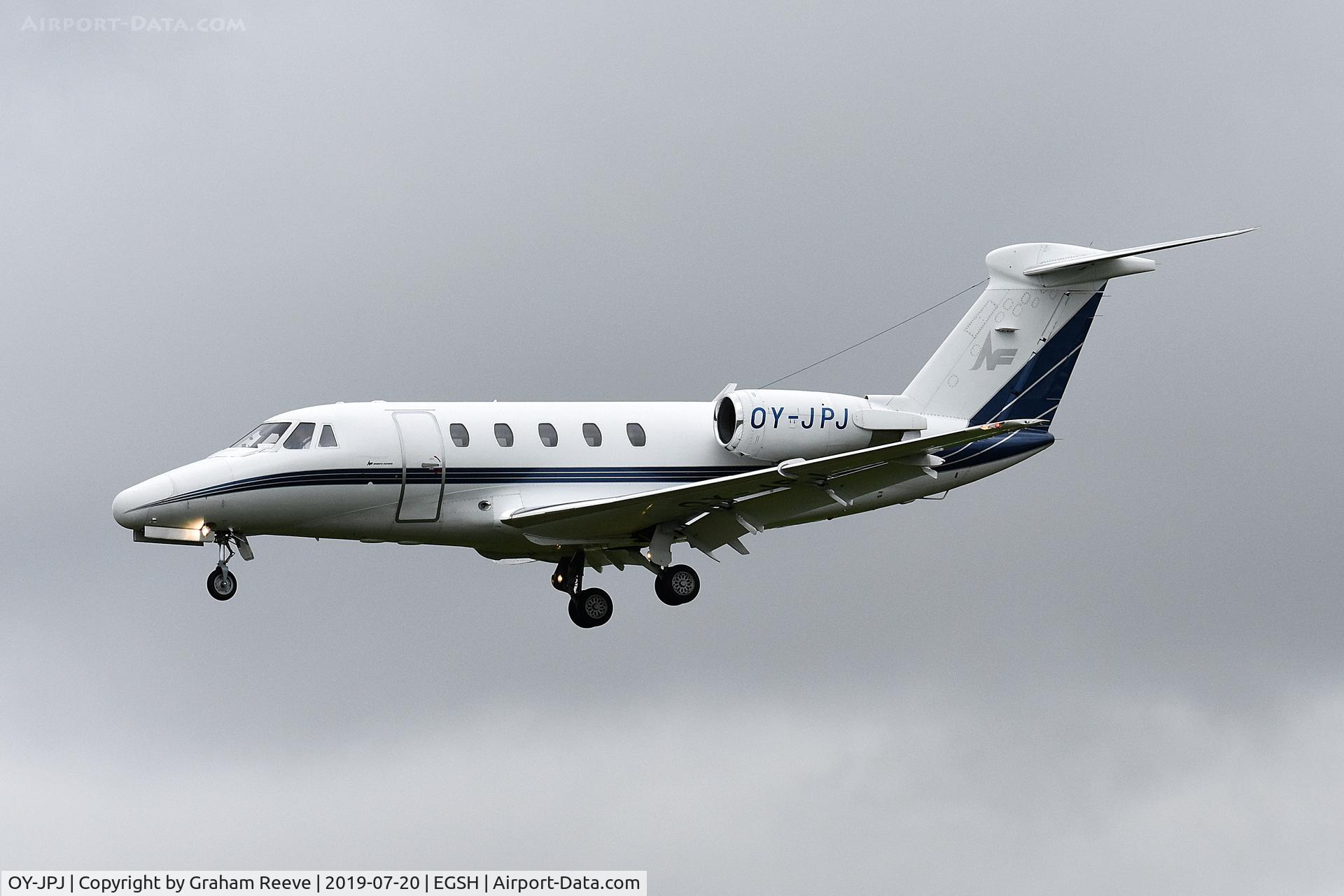 OY-JPJ, 1981 Cessna 650 Citation III C/N 650-0060, Landing at Norwich.
