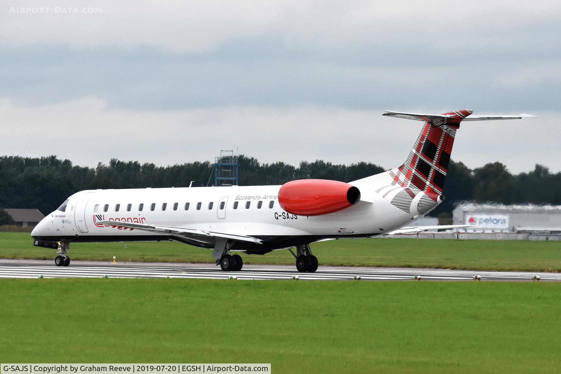 G-SAJS, 2001 Embraer EMB-145EP (ERJ-145EP) C/N 145390, Departing from Norwich.
