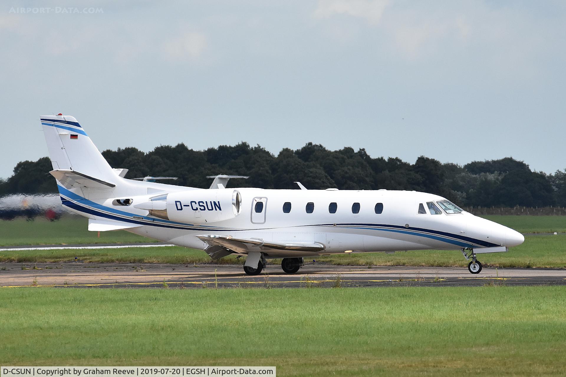 D-CSUN, 2012 Cessna 560 Citation XLS+ C/N 560-6102, Just landed at Norwich.