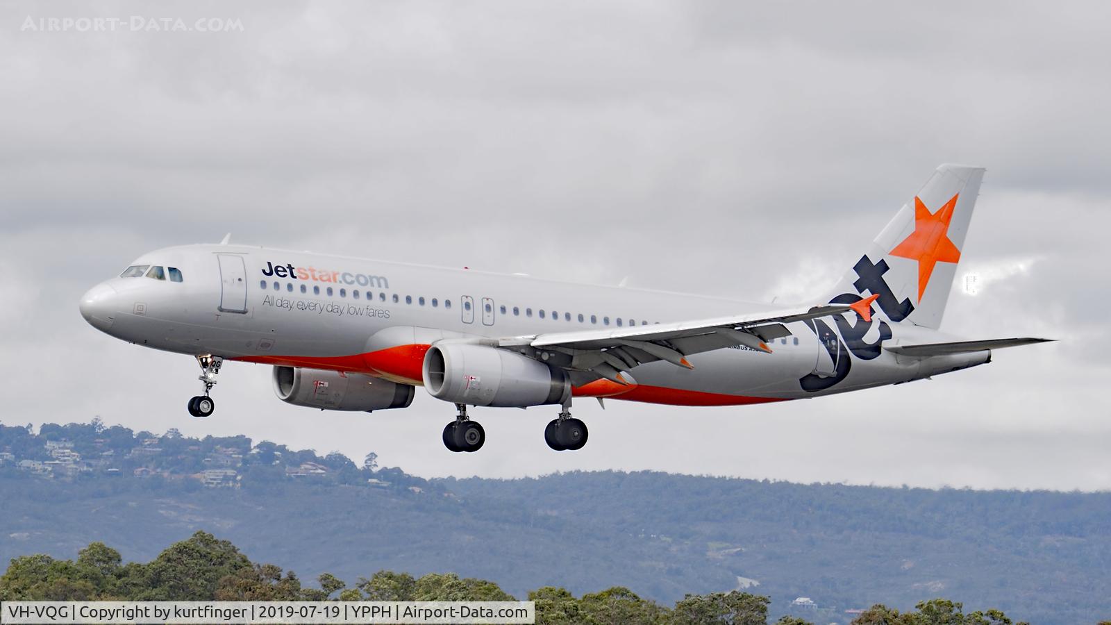VH-VQG, 2006 Airbus A320-232 C/N 2787, Airbus A320-232. JetStar VH-VQG final runway 03 YPPH 19/07/19. runway 03 YPPH 190719