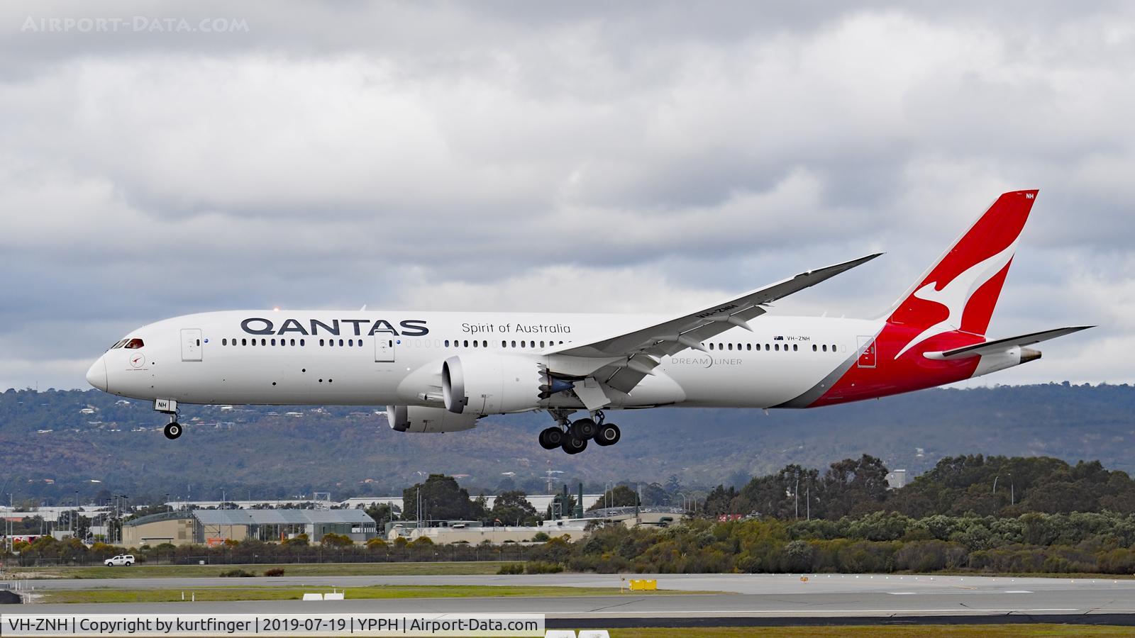 VH-ZNH, 2018 Boeing 787-9 Dreamliner C/N 36241, Boeing 787-9. Qantas VH-ZNH runway 03 YPPH 19/07/19.