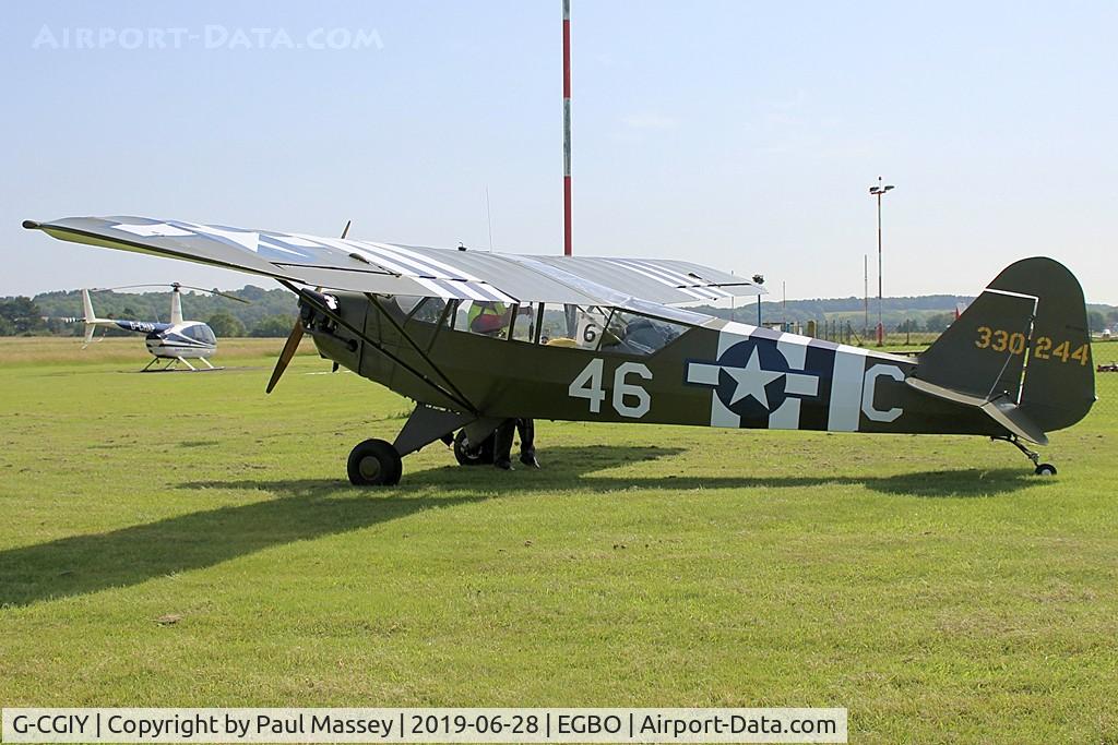 G-CGIY, 1943 Piper L-4H Grasshopper (J3C-65D) C/N 11535, Visiting Aircraft. code 330244 C-46. Ex:- HB-OBP