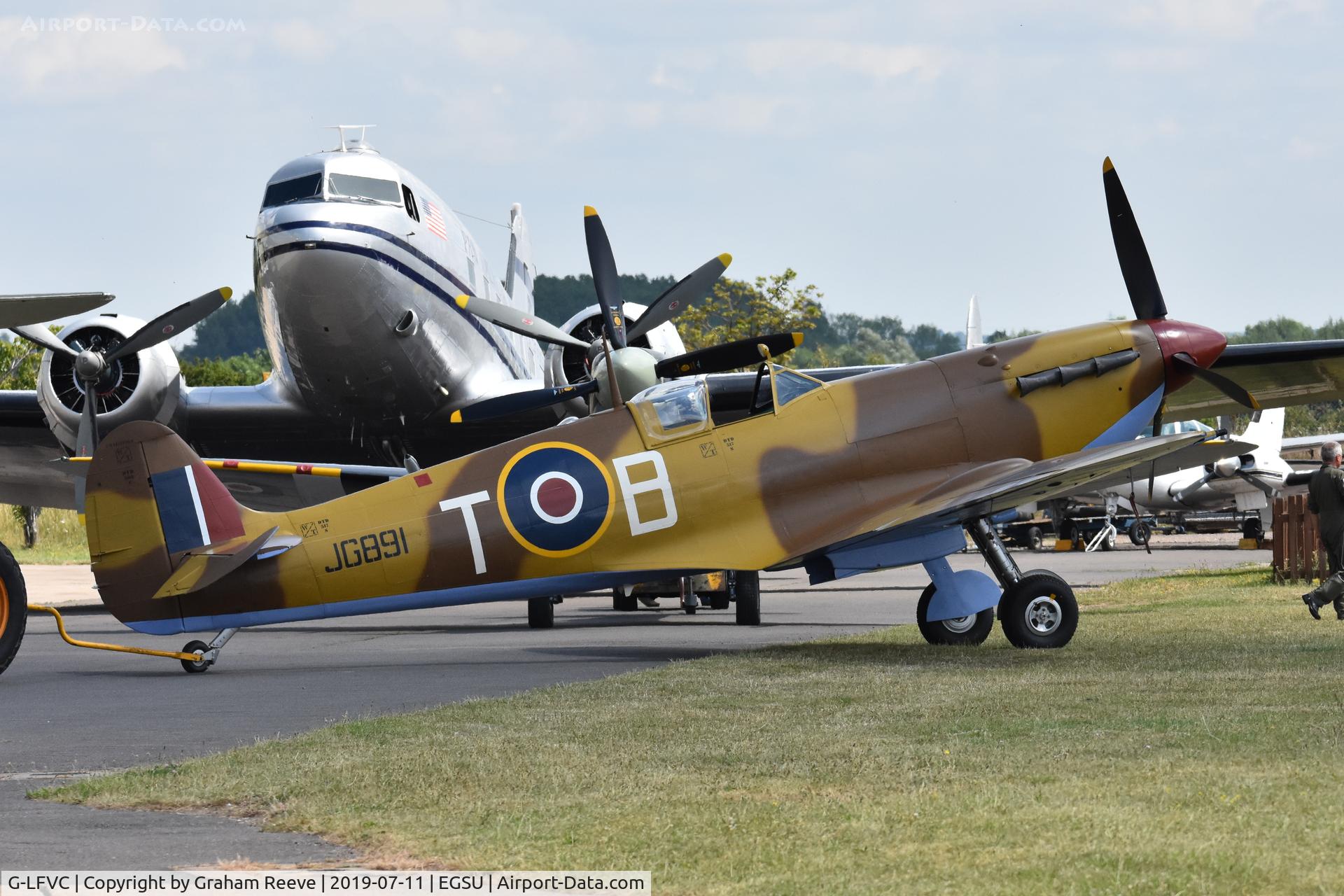 G-LFVC, 1943 Supermarine 349 Spitfire LF.Vc C/N CBAF.2405, Under tow at Duxford.