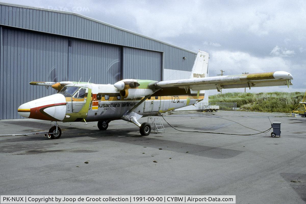 PK-NUX, 1975 De Havilland Canada DHC-6-300 Twin Otter C/N 461, undergoing maintenance shortly before being reregistered C-FIZD