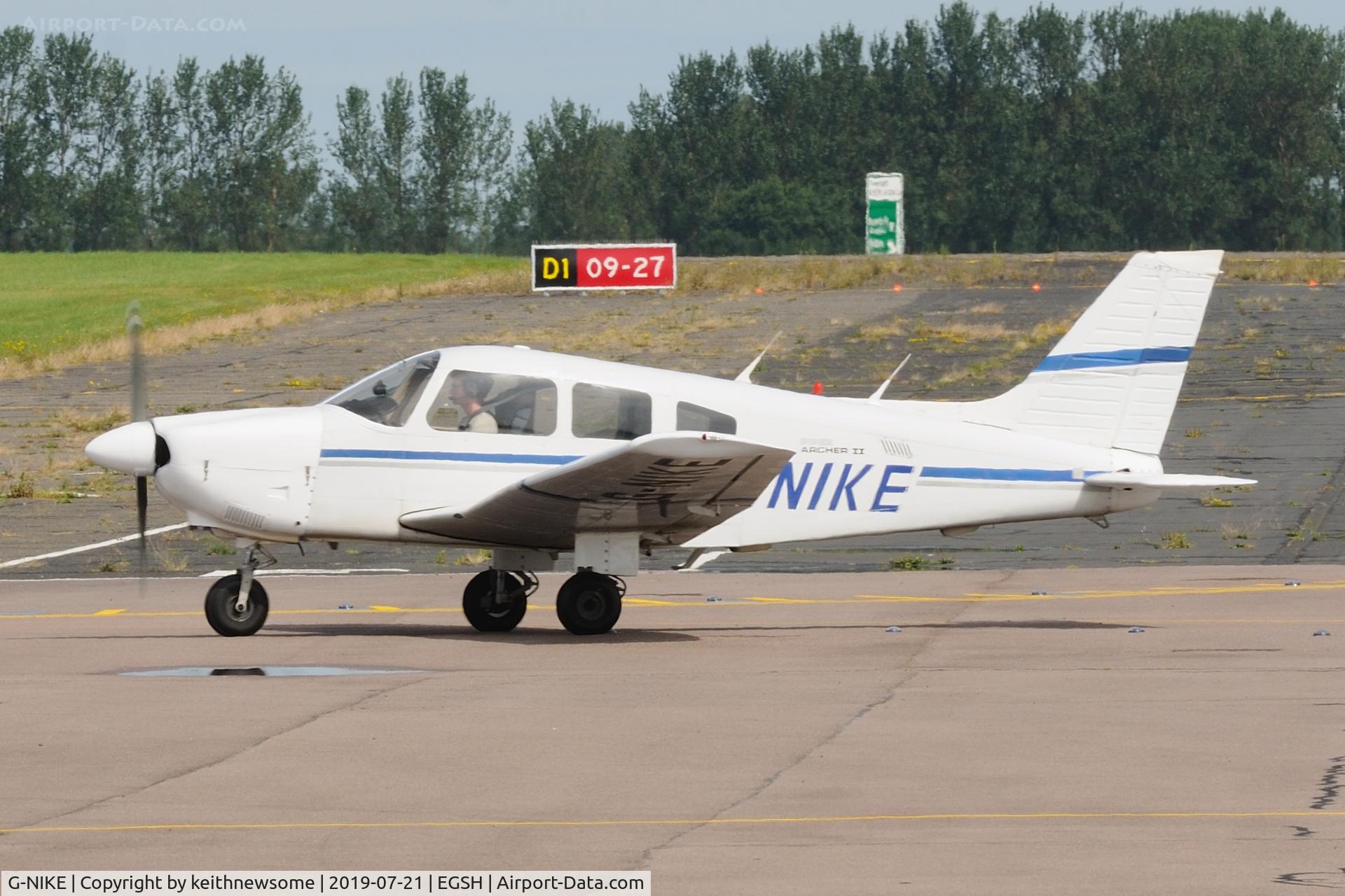 G-NIKE, 1983 Piper PA-28-181 Cherokee Archer II C/N 28-8390086, Arriving at Norwich.
