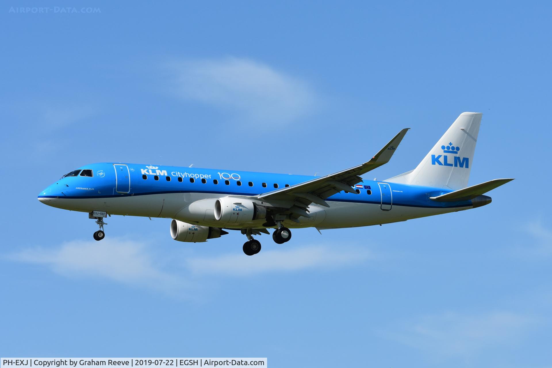 PH-EXJ, 2016 Embraer 175LR (ERJ-170-200LR) C/N 17000597, Flying with KLM 100 logo's.